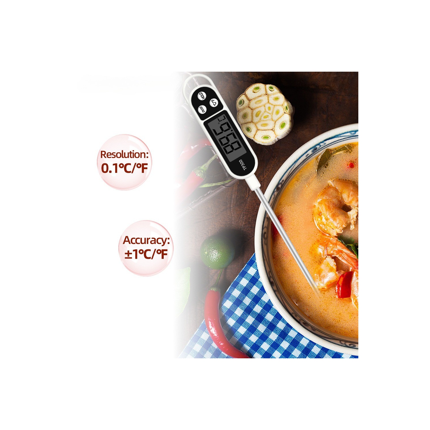 2 pcs Digital Instant Read Meat Thermometer, Kitchen Cooking Food Candy Thermometer for Oil Deep Fry BBQ Grill Smoker Thermometer