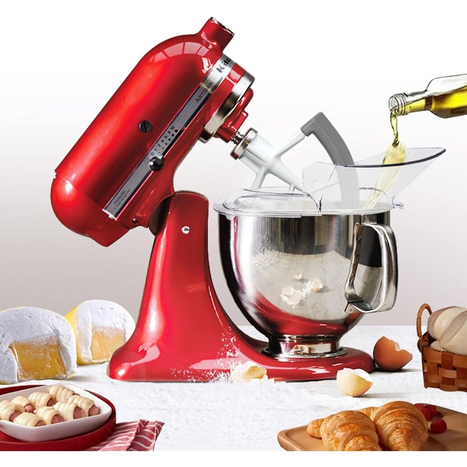 Pouring Shield and Flex Edge Beater for KitchenAid 4.5 and 5 Quart Tilt-Head Stand Mixers Stainless Steel Bowls ONLY, Secure Fit Splatter Guard