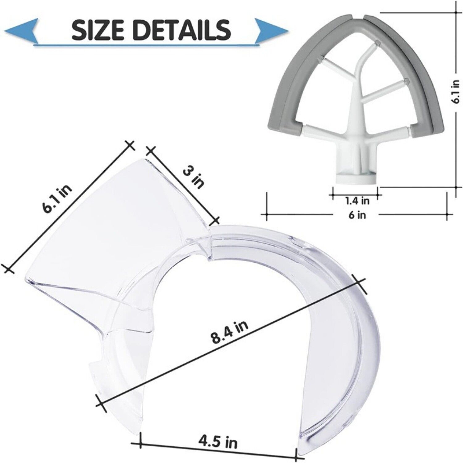 Pouring Shield and Flex Edge Beater for KitchenAid 4.5 and 5 Quart Tilt-Head Stand Mixers Stainless Steel Bowls ONLY, Secure Fit Splatter Guard