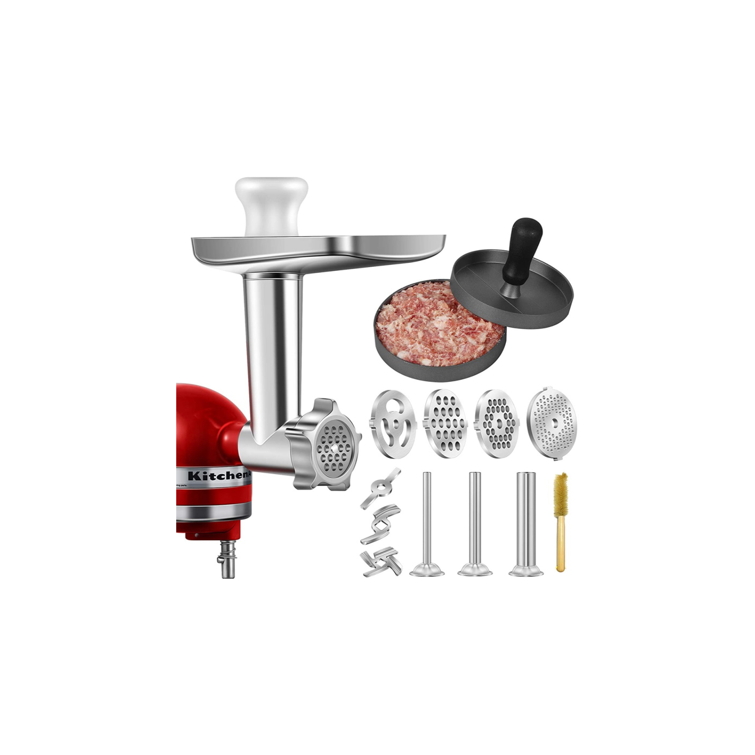 Metal Meat Grinder Attachment for KitchenAid Stand Mixer,Sausage Stuffer Attachment , with Burger Press