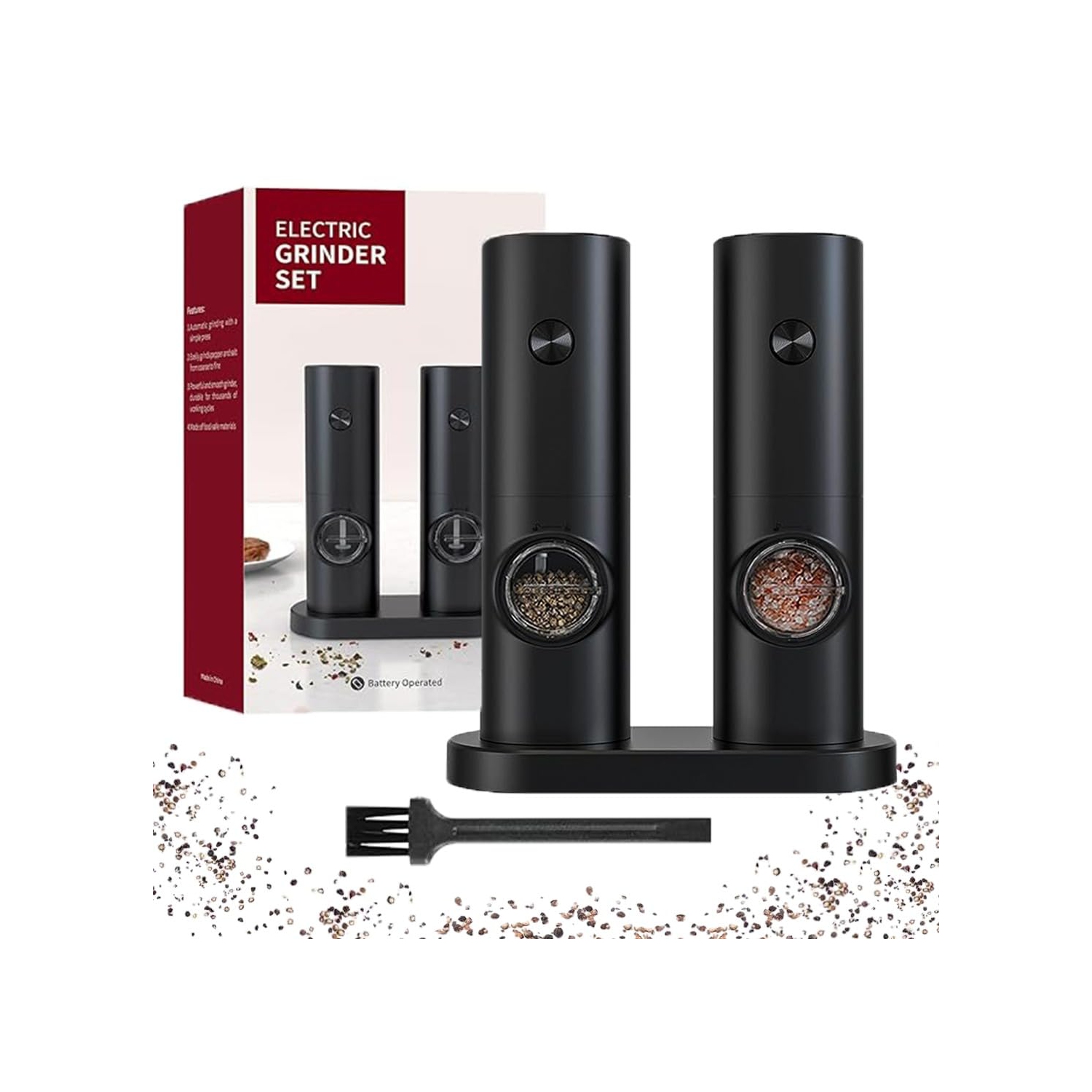 Electric Salt and Pepper Grinder Set of 2 Automatic Salt Pepper Mill Grinder with Adjustable Coarseness Battery Powered Spice Shakers