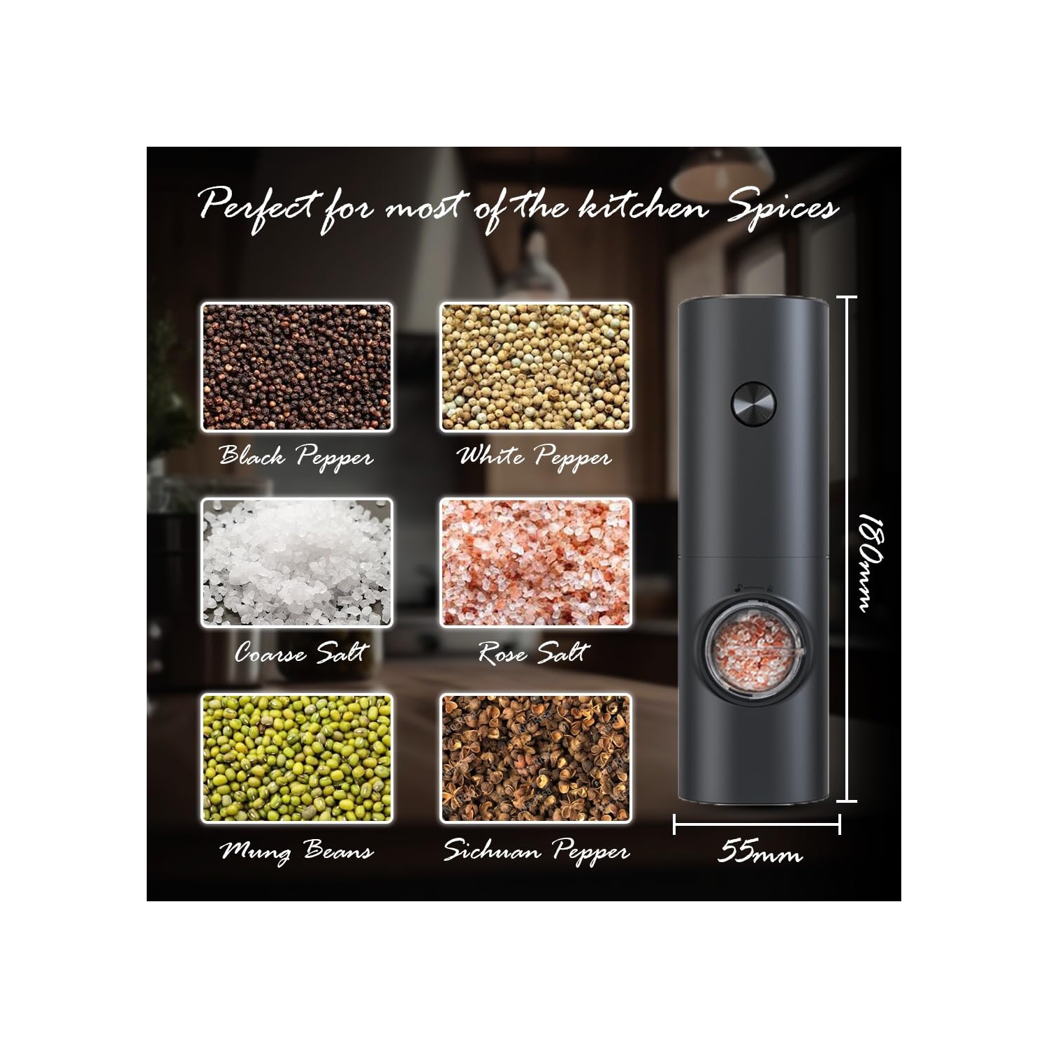 Electric Salt and Pepper Grinder Set of 2 Automatic Salt Pepper Mill Grinder with Adjustable Coarseness Battery Powered Spice Shakers