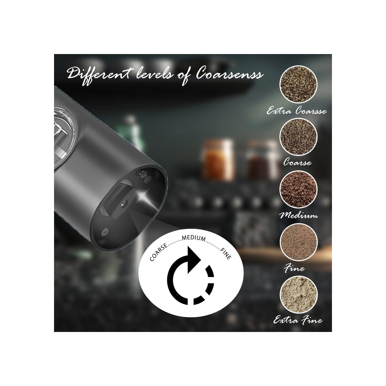 Electric Salt and Pepper Grinder Set of 2 Automatic Salt Pepper Mill Grinder with Adjustable Coarseness Battery Powered Spice Shakers