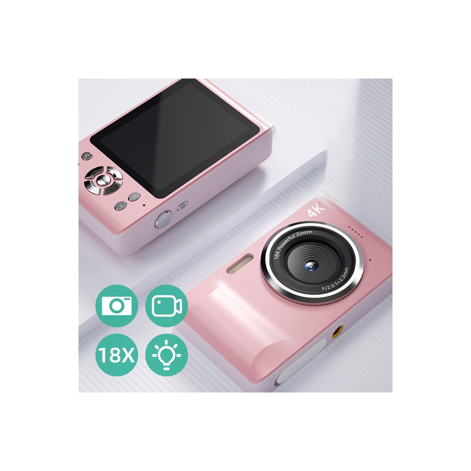 FC001 48 Mpx mini appareil photo numérique reflex numérique portatif écran IPS 2,8 pouces 4K fonction d'enregistrement CMOS - Carte mémoire 64G