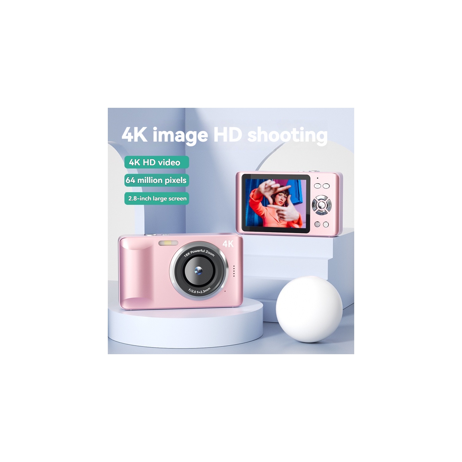 FC001 48 Mpx mini appareil photo numérique reflex numérique portatif écran IPS 2,8 pouces 4K fonction d'enregistrement CMOS - Carte mémoire 64G