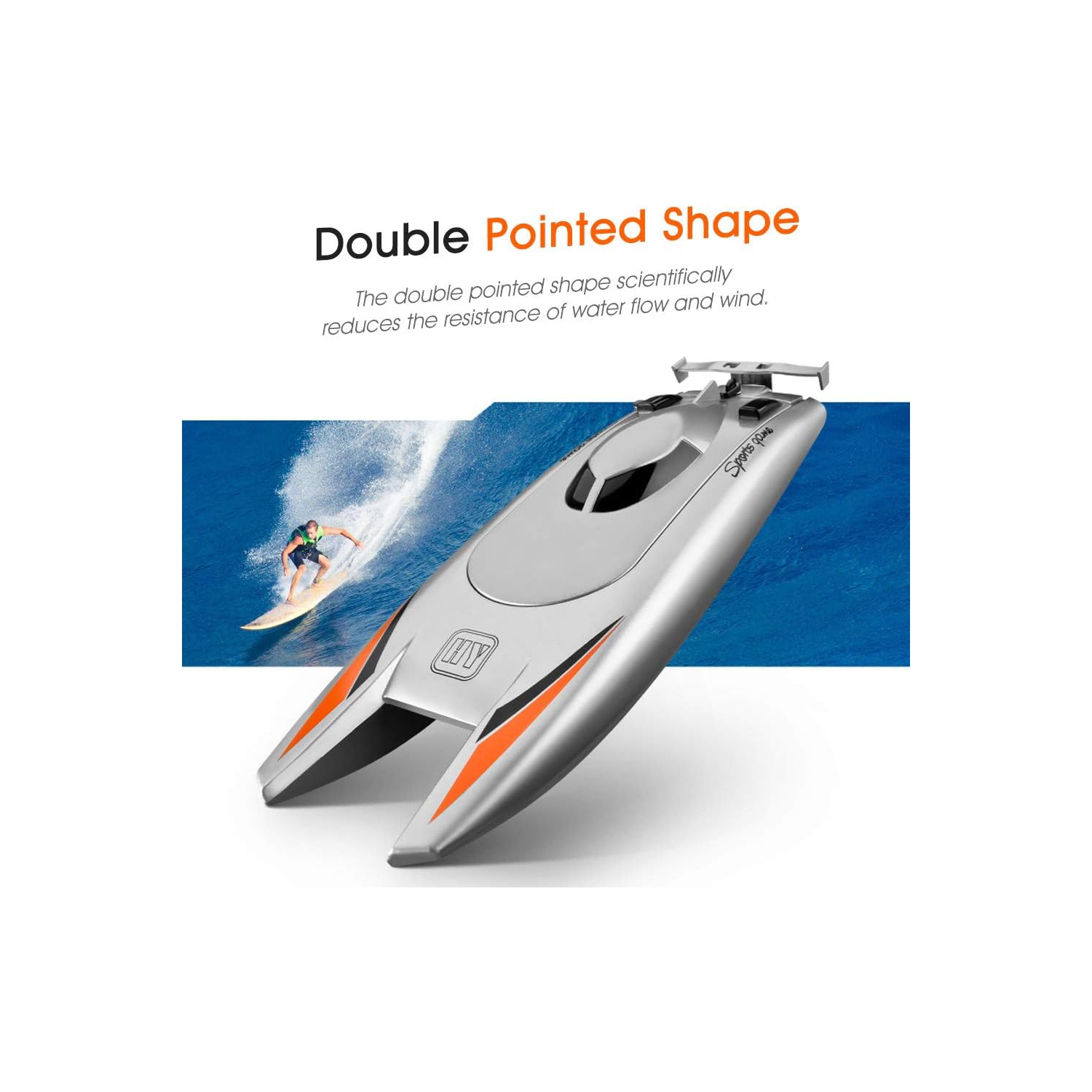 Bateau télécommandé pour enfants et adultes, 25&nbsp;km/H haute vitesse ​​Bateau de course, bateau téléguidé à 2 canaux 2,4 GHz avec deux moteurs
