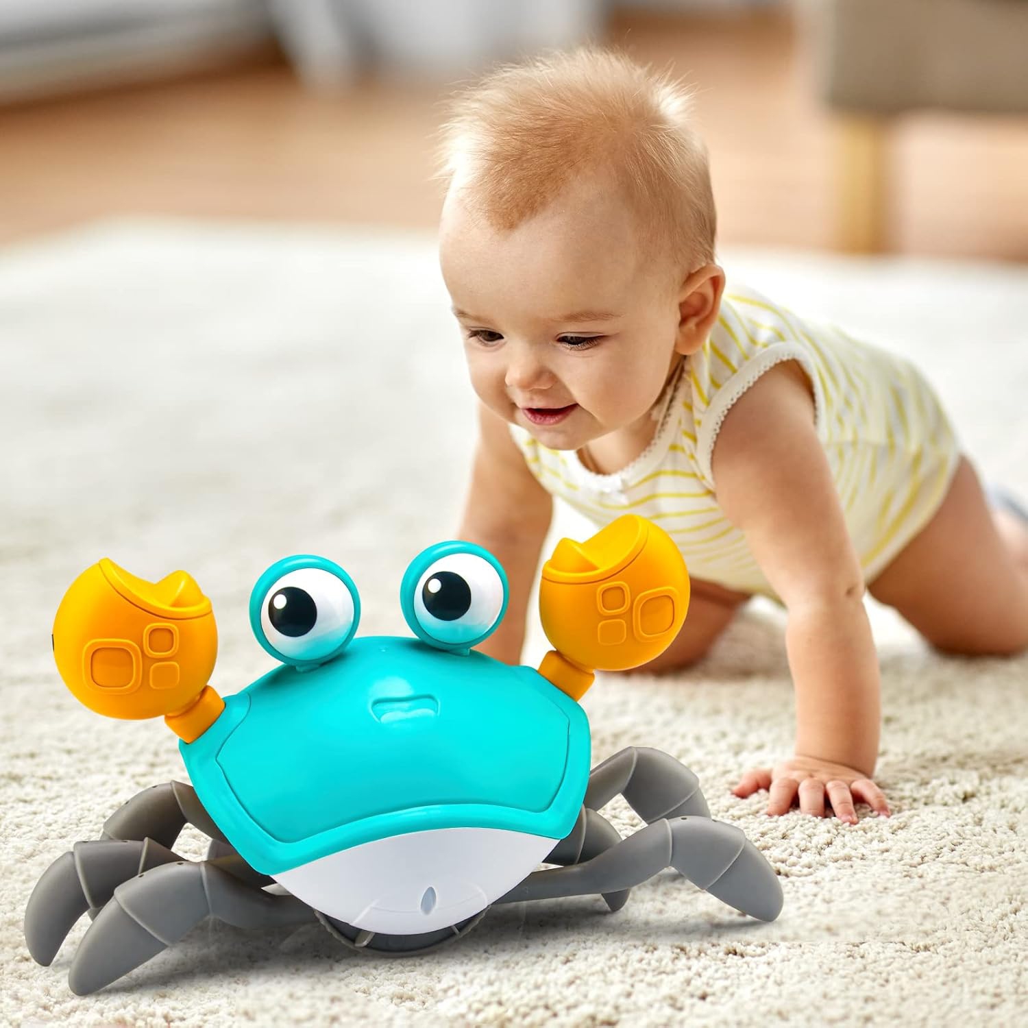 Crawling little crab toy with music control, tummy time, interactive walking dancing toy, fun birthday gift entertainment for boys girls pets dogs
