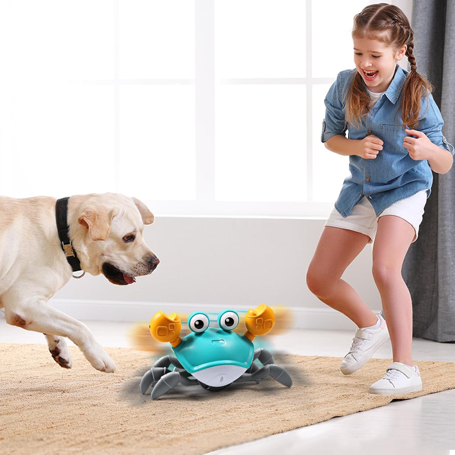 Crawling little crab toy with music control, tummy time, interactive walking dancing toy, fun birthday gift entertainment for boys girls pets dogs