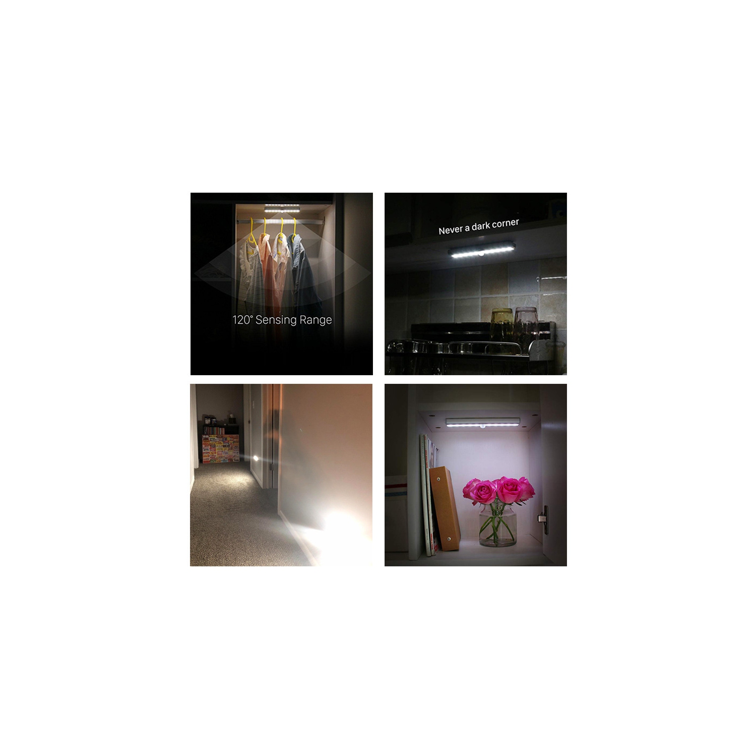 Human body sensing LED light bar丨3m sensing distance丨120° wide angle丨15 seconds delay to turn off丨smart night light for wardrobe/aisle