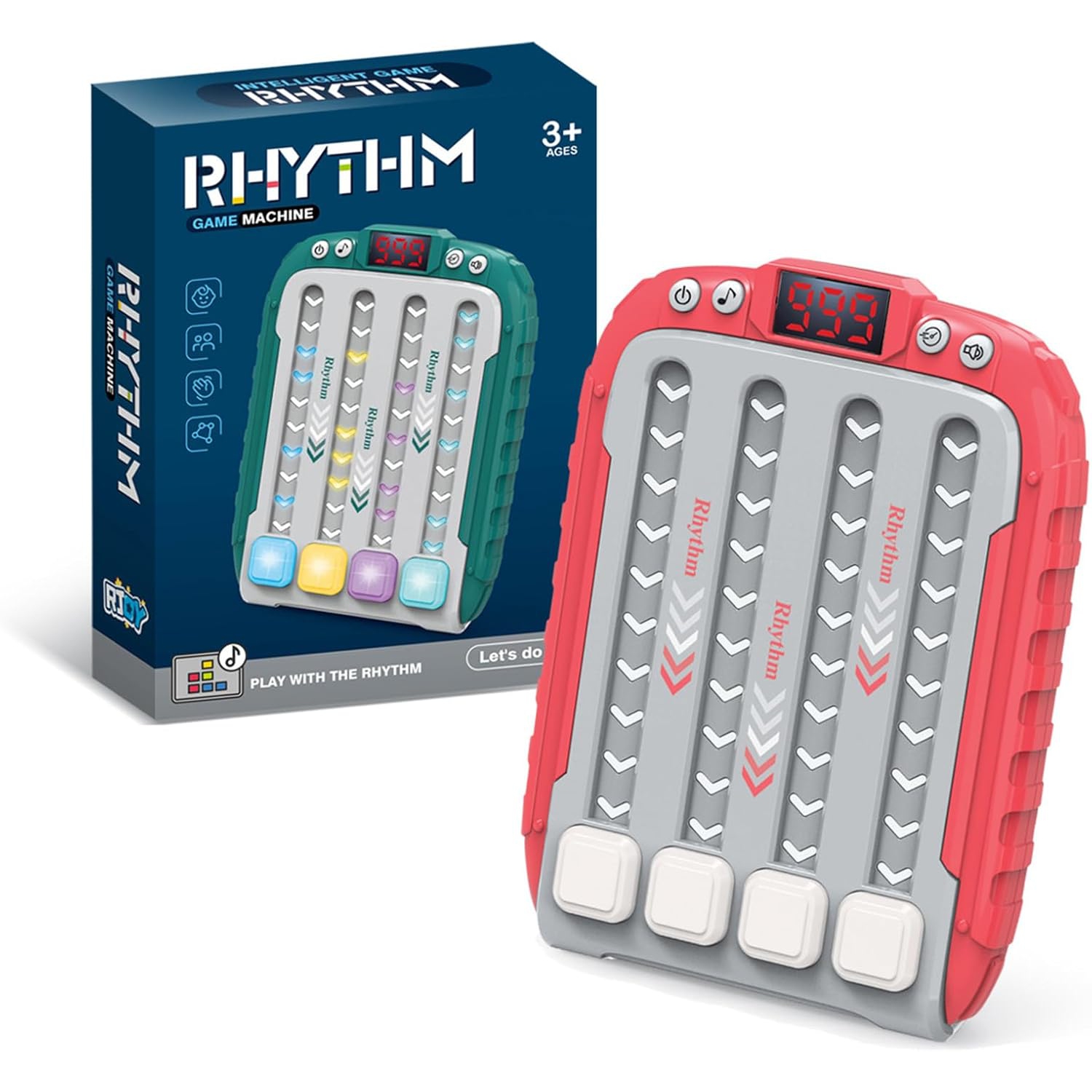 Rhythm Game Machine - Electronic Handheld Music Challenge Toy with LED Lights, Interactive Beat Matching Game, Fast Press Game Fidget Toy Handle