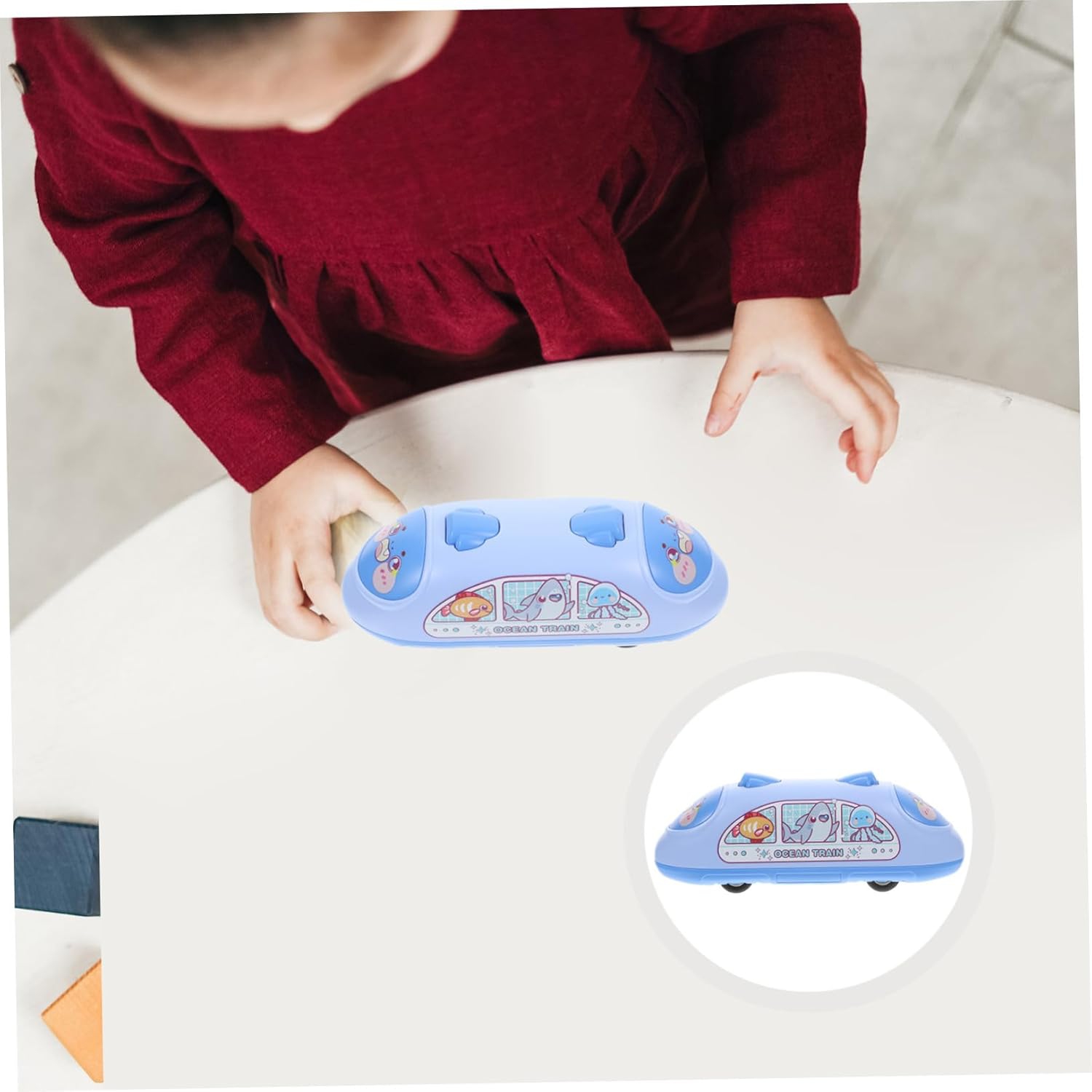 Children's inertia pull back car toy-high-speed railway model toy-blue