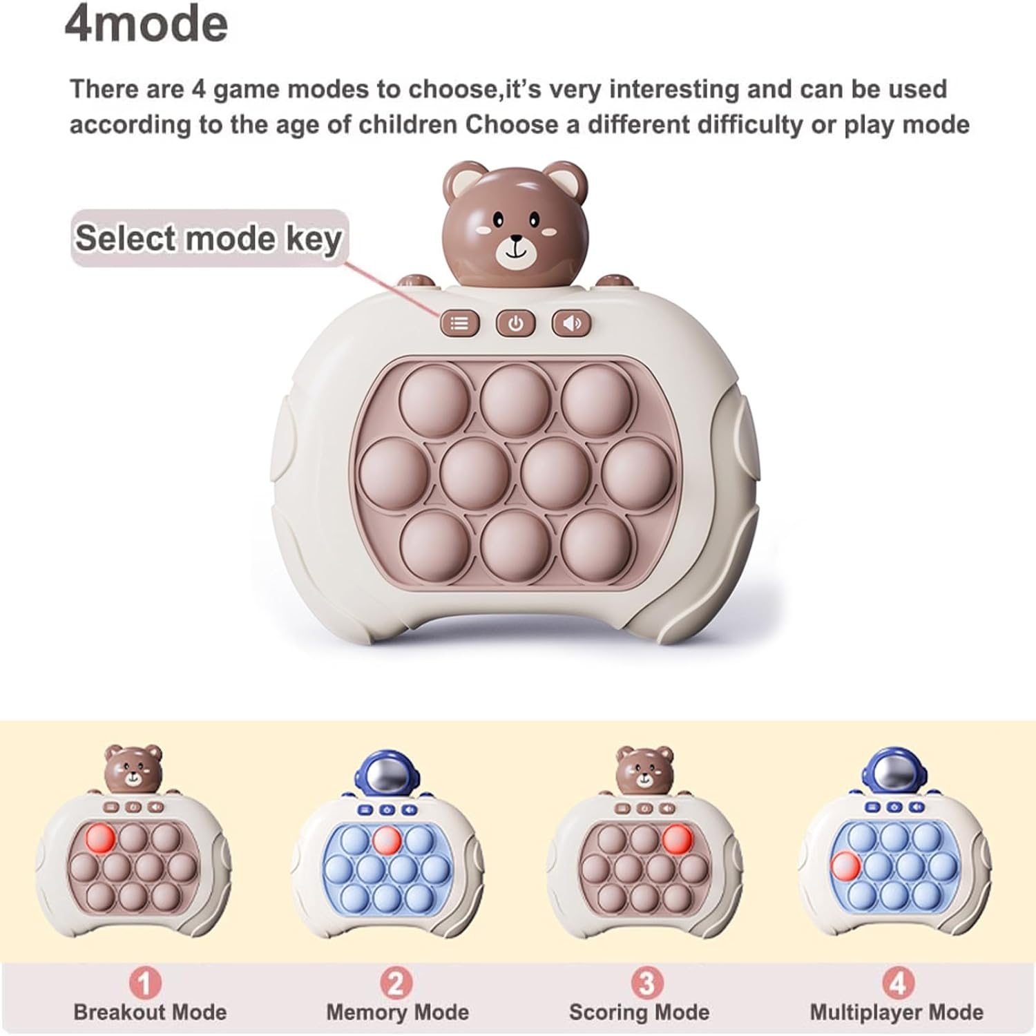 Electronic Toys - Teddy Bear Squeeze Toys Click & Play Whack-a-Mole Toys Quick Push Game Console