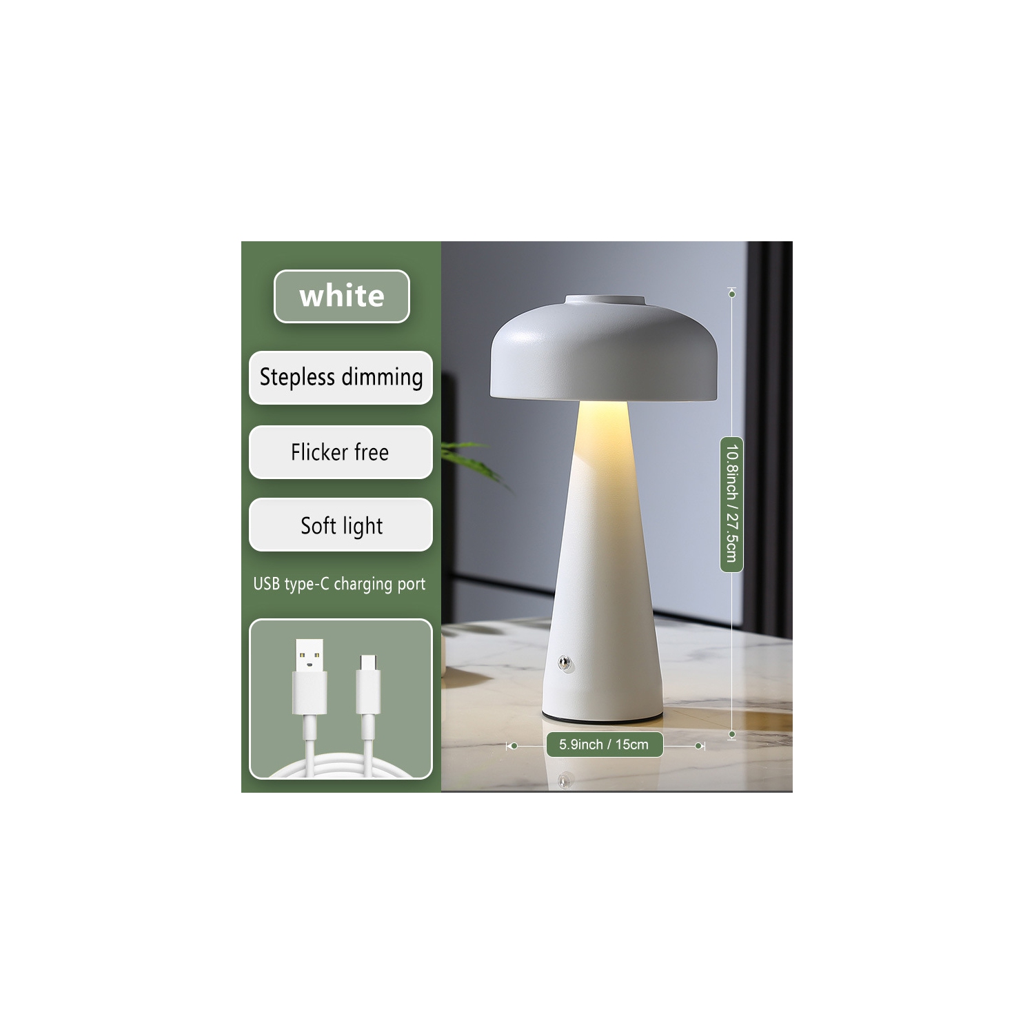 Lampe de bureau LED tactile sans fil - gradation constante, 3 modes de couleur, pile 1200&nbsp;mAh, veilleuse d'ambiance portative pour la décoration