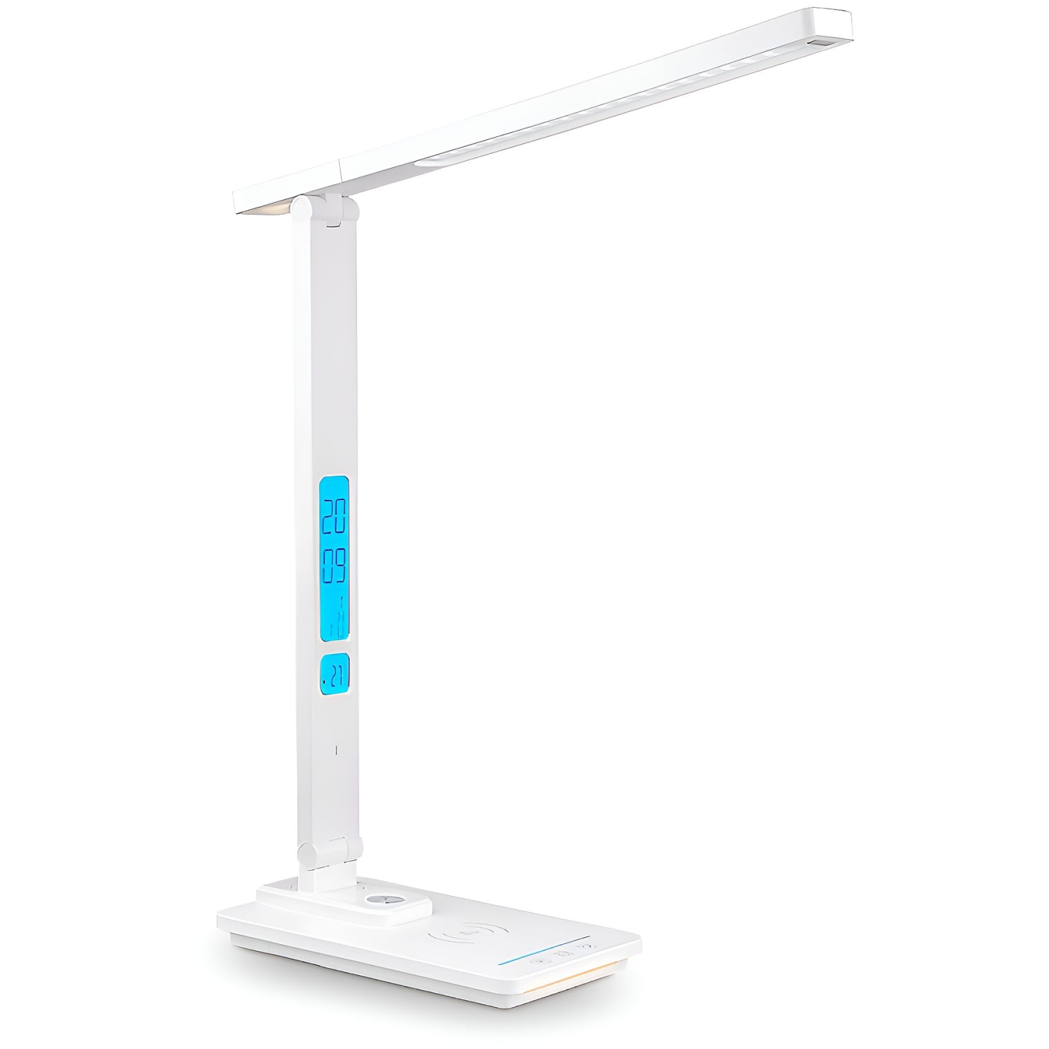 10W wireless charging LED desk lamp with calendar, alarm clock, night light, eye protection, five color temperatures, foldable design