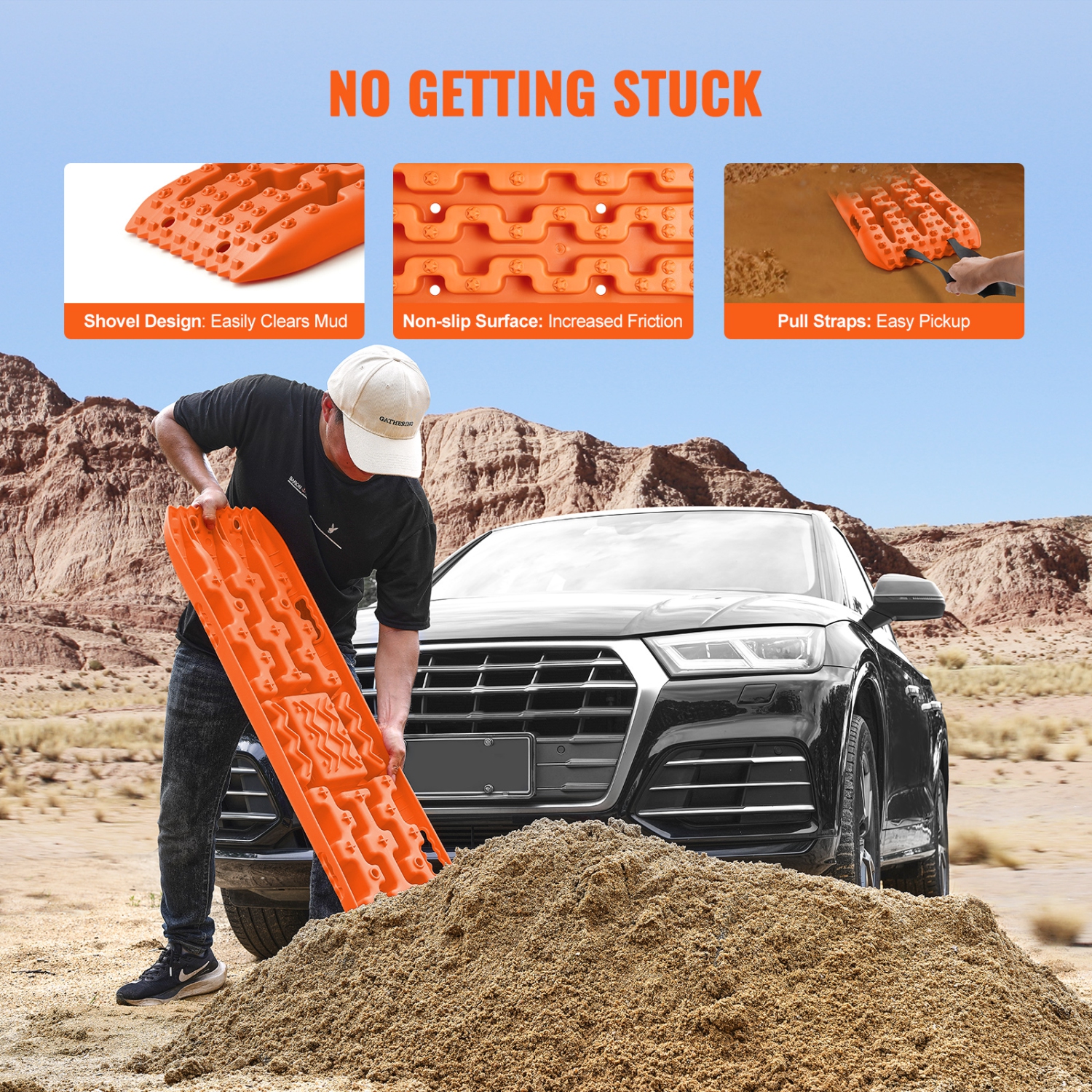 VEVOR 10 TON Traction Boards with PP Material,Recovery Boards for Off-road Vehicles/Cars/Pickups/SUVs/RVs, Pair Tire Traction Mats on Snow, Sand, Mud