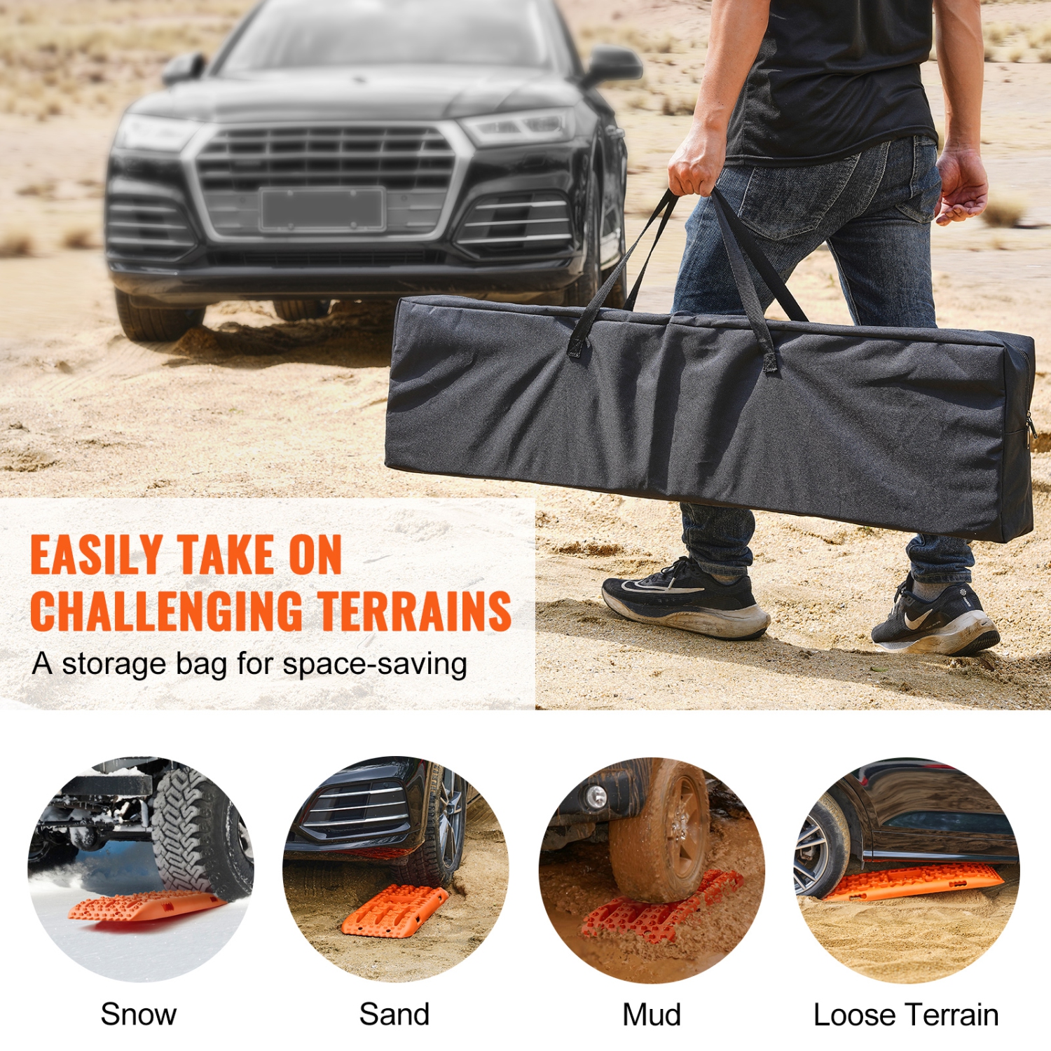 VEVOR 10 TON Traction Boards with PP Material,Recovery Boards for Off-road Vehicles/Cars/Pickups/SUVs/RVs, Pair Tire Traction Mats on Snow, Sand, Mud