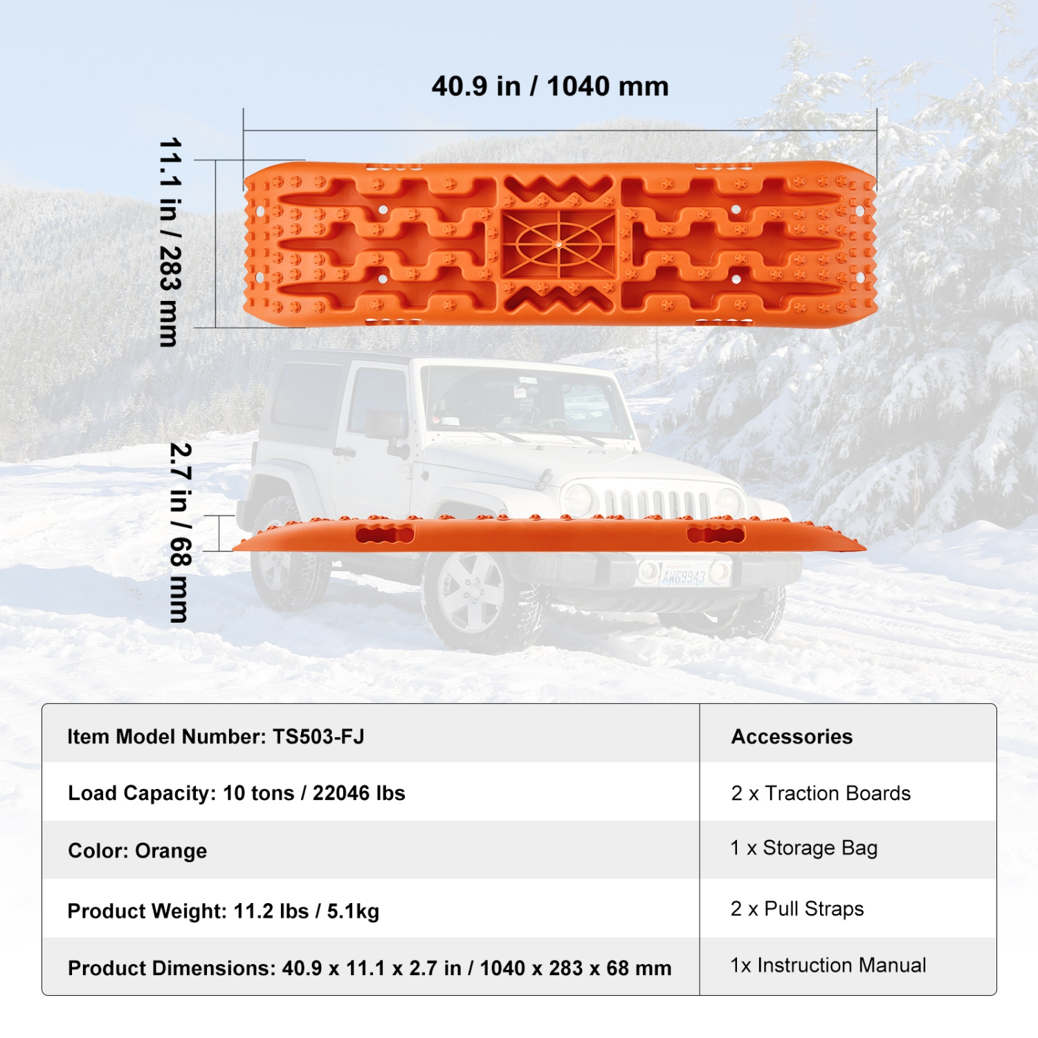 VEVOR 10 TON Traction Boards with PP Material,Recovery Boards for Off-road Vehicles/Cars/Pickups/SUVs/RVs, Pair Tire Traction Mats on Snow, Sand, Mud