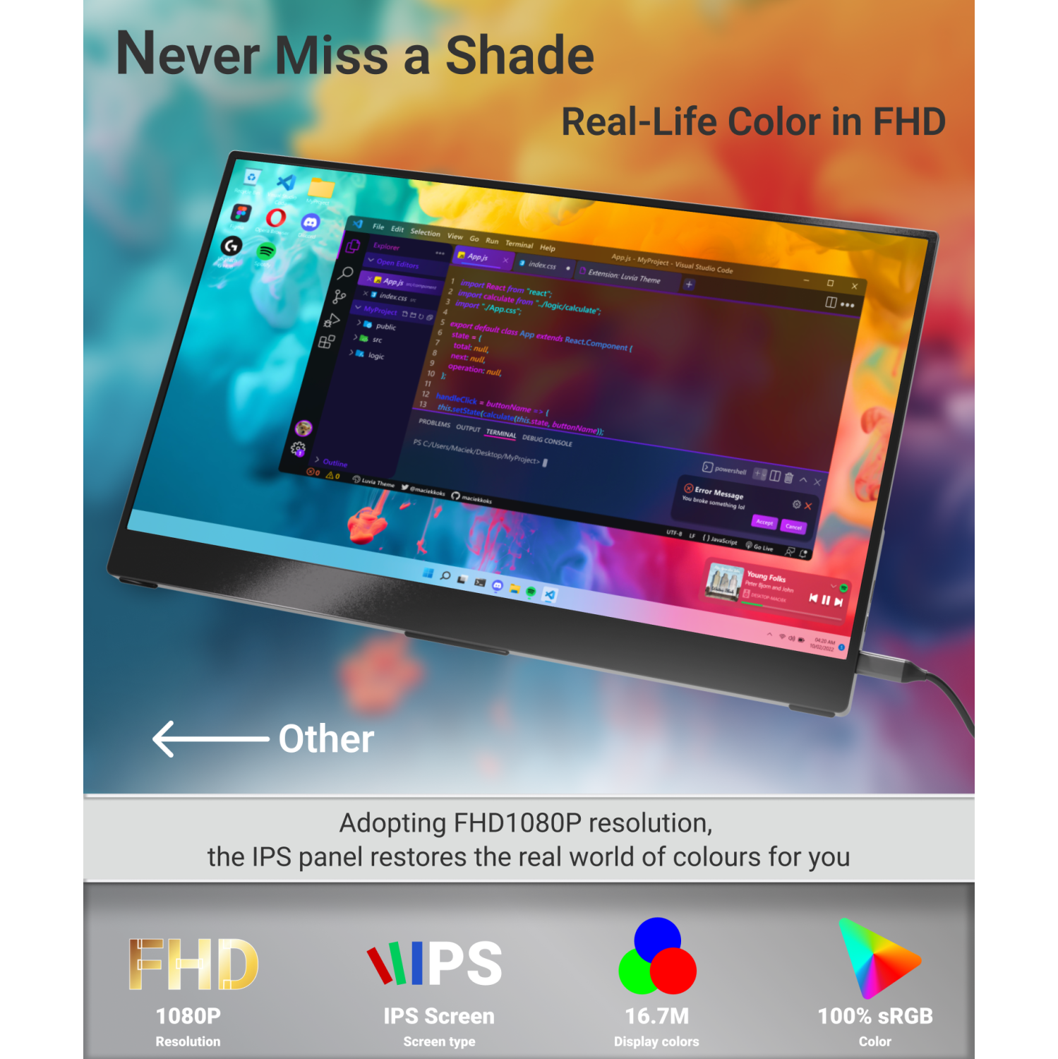 Moniteur portatif d'Ingnok, moniteur FHD 15p IPS 1080,6&nbsp;po avec port USB-C HDMI, écran portatif pour portable Mac PC Phone Switch PS5,