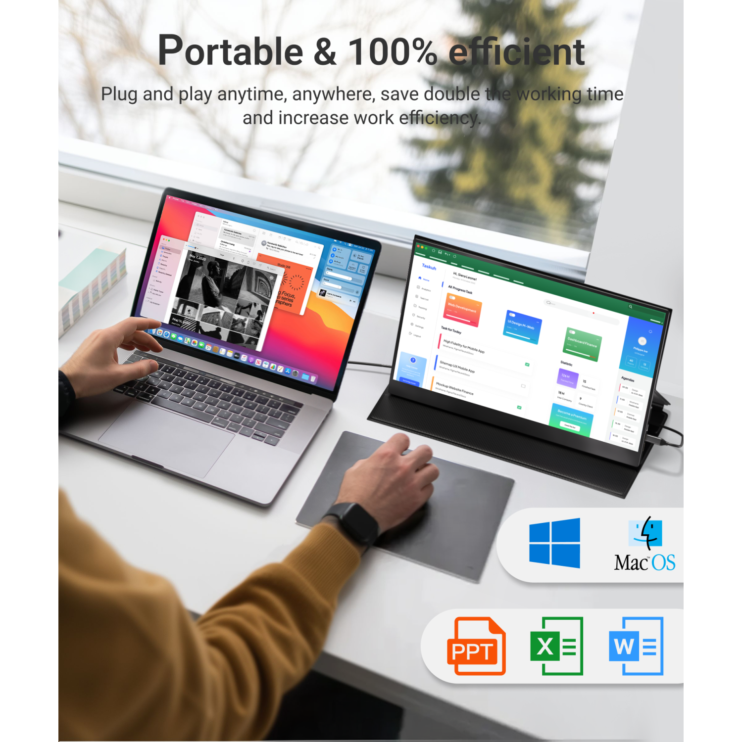 Moniteur portatif d'Ingnok, moniteur FHD 15p IPS 1080,6&nbsp;po avec port USB-C HDMI, écran portatif pour portable Mac PC Phone Switch PS5,