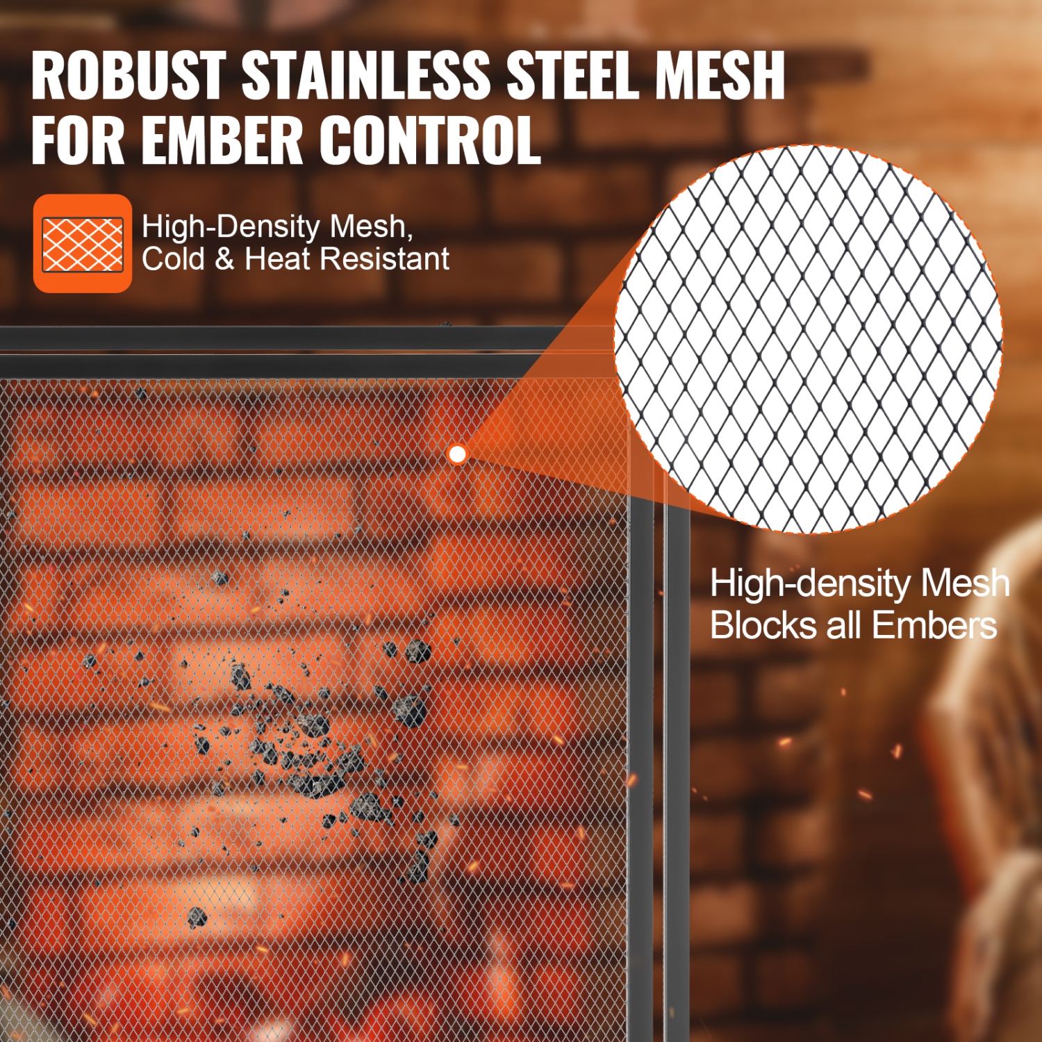 Pare-étincelles VEVOR à 1 panneaux avec porte, grille-foyer en mailles de fer, pare-étincelles de 38 larg. X 98 haut., installation simple, grille de