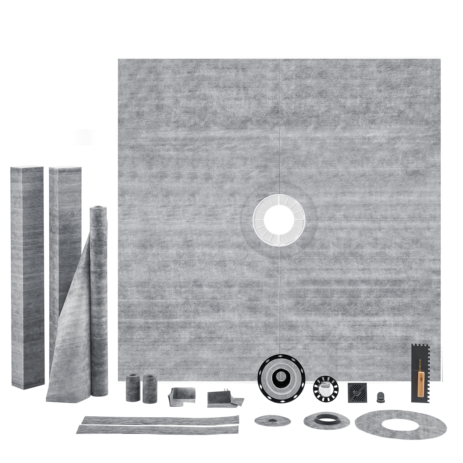 VEVOR 72"x72" Shower Curb Kit, Shower Pan Kit with 2" ABS Central Flange, 4" Stainless Steel Grate, Waterproof Shower Curb & Membrane & Strip, Shower