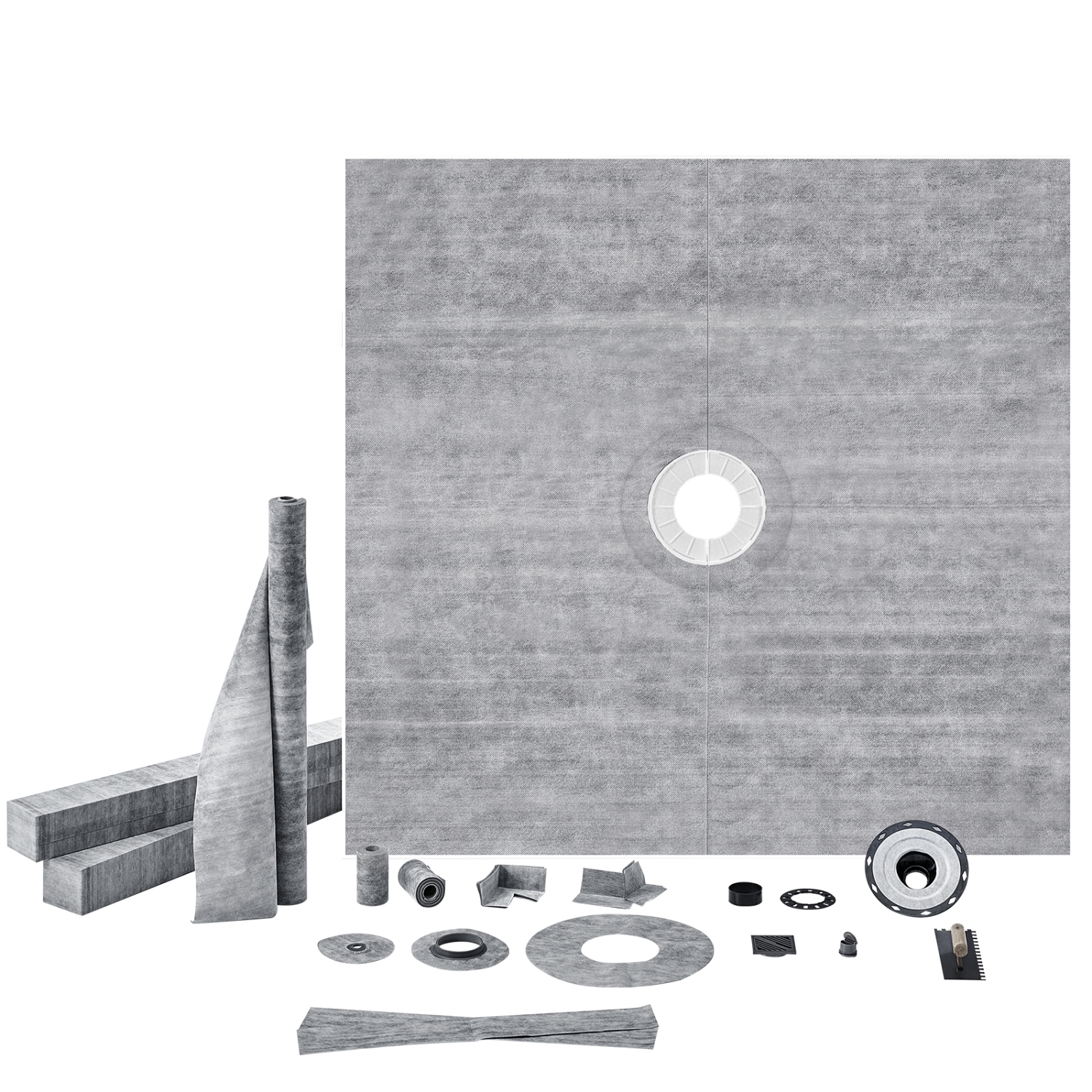 VEVOR 72"x72" Shower Curb Kit, Shower Pan Kit with 2" ABS Central Flange, 4" Stainless Steel Grate, Waterproof Shower Curb & Membrane & Strip, Shower