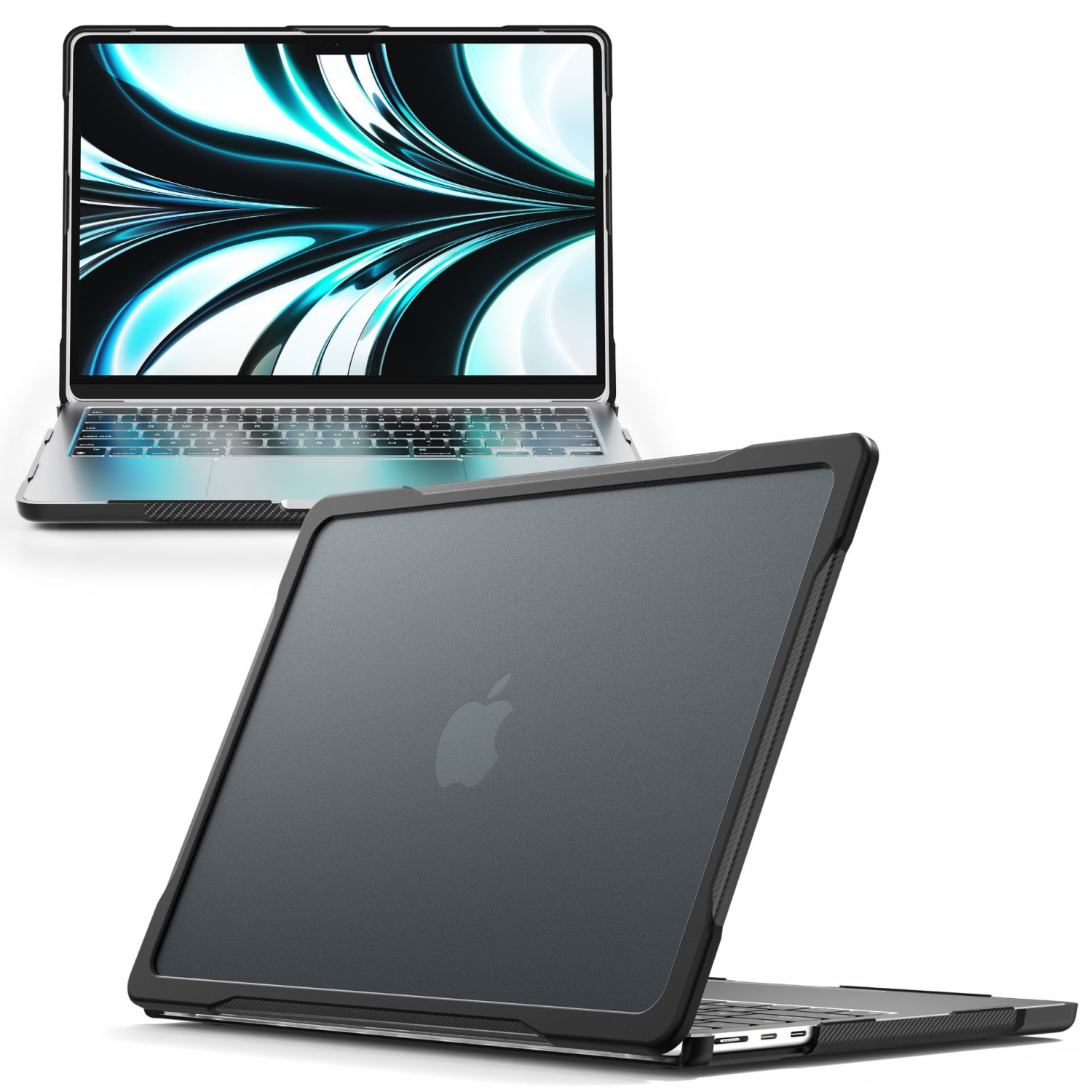 Étui pour MacBook Air 13,6&nbsp;po A3240 A2681 A3113 - Coque rigide robuste robuste - Noir