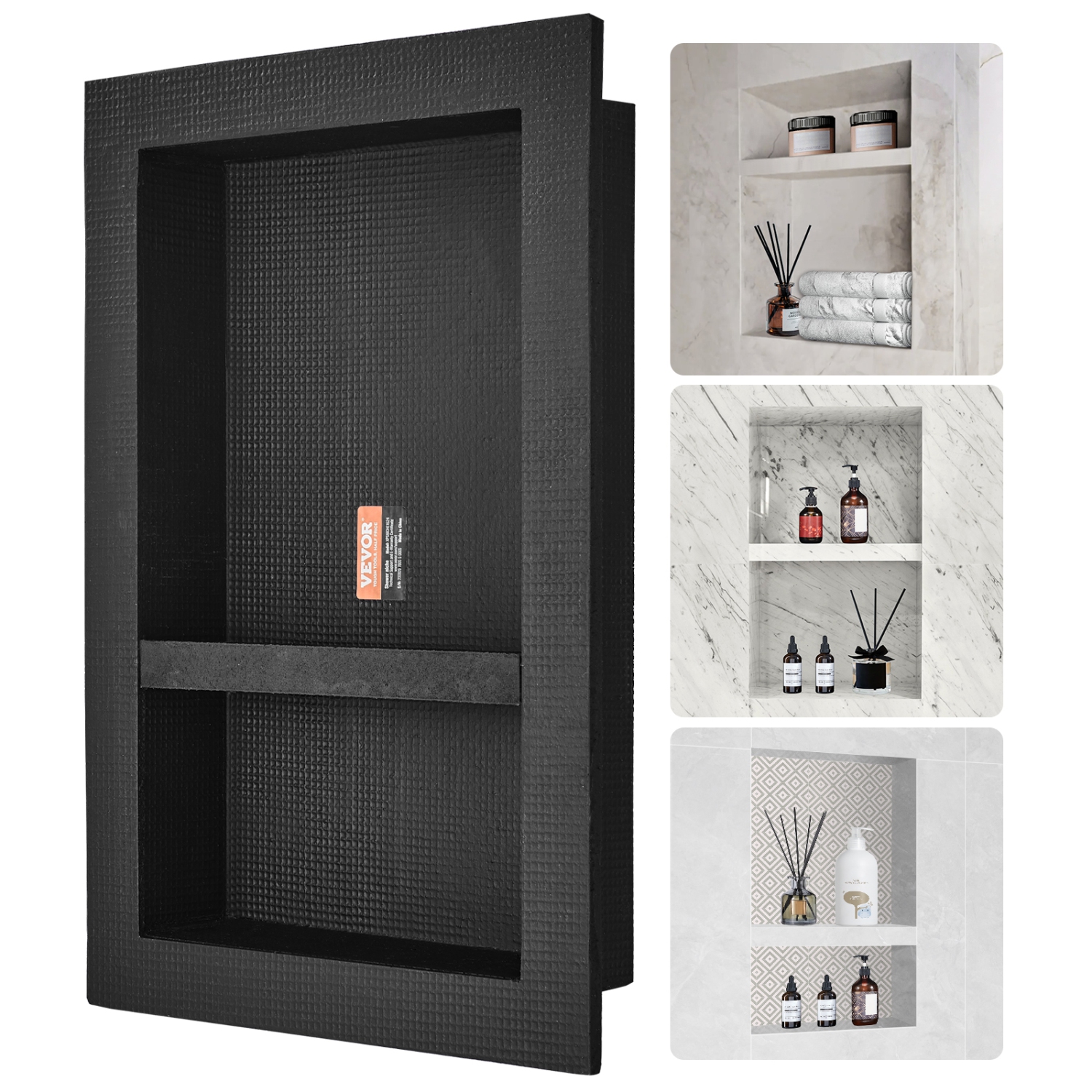 VEVOR 16" x 24" Shower Niche Ready for Tile, Double Shelf Organizer, Square Corners Wall-inserted Niche Recessed, Sealed Protection Soap Storage