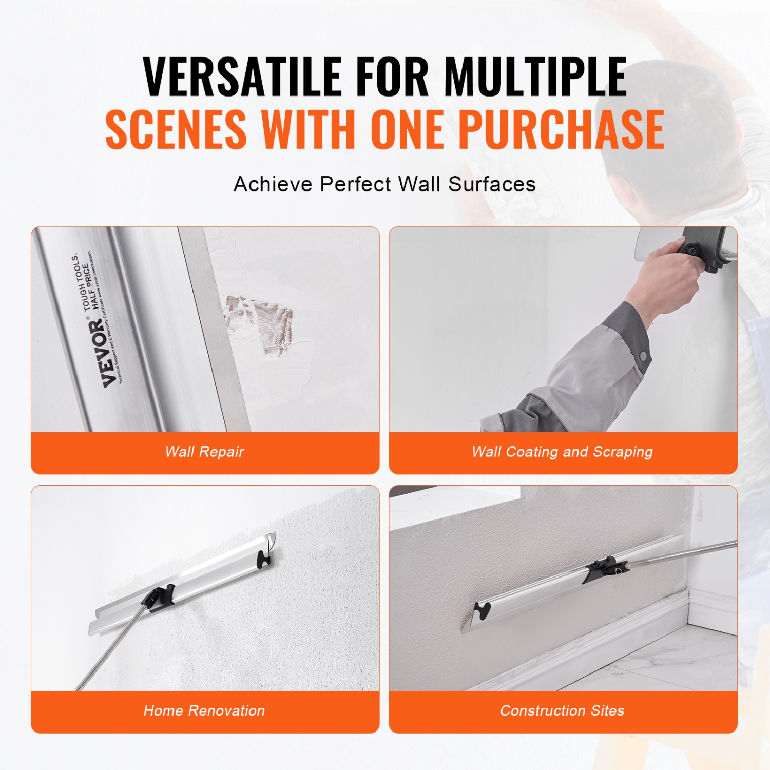 VEVOR Drywall Skimming Kit,Handle + Fixator Smoothing Knife Accessory,Professional Skim Coat Tools For Drywall,Wipe/Drywall Knife,for Gyprock /