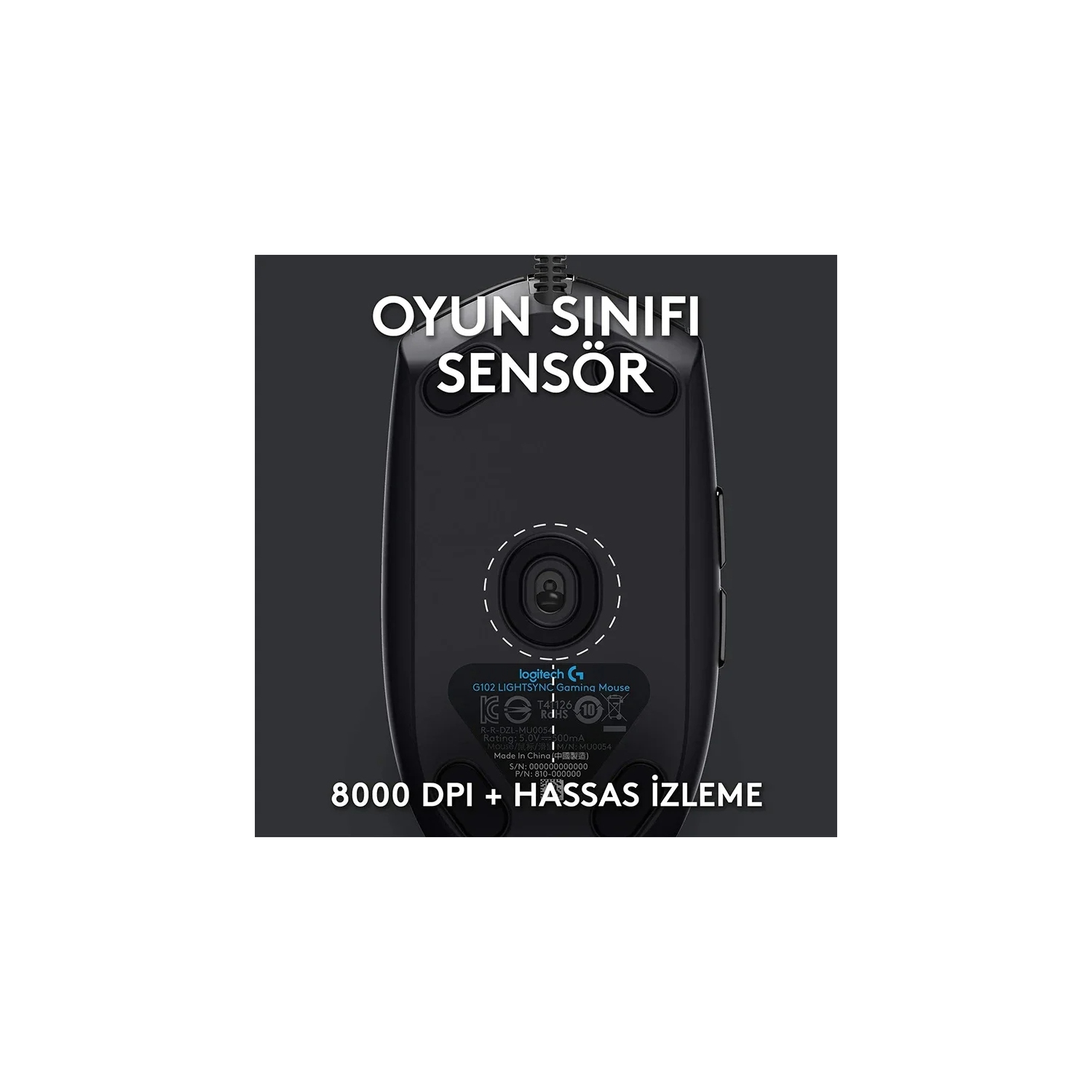 Souris de jeu USB avec fil G102 de Logitech Écran à effet optique arc-en-ciel 8000&nbsp;ppp pour PC/Mac et portable - Noir