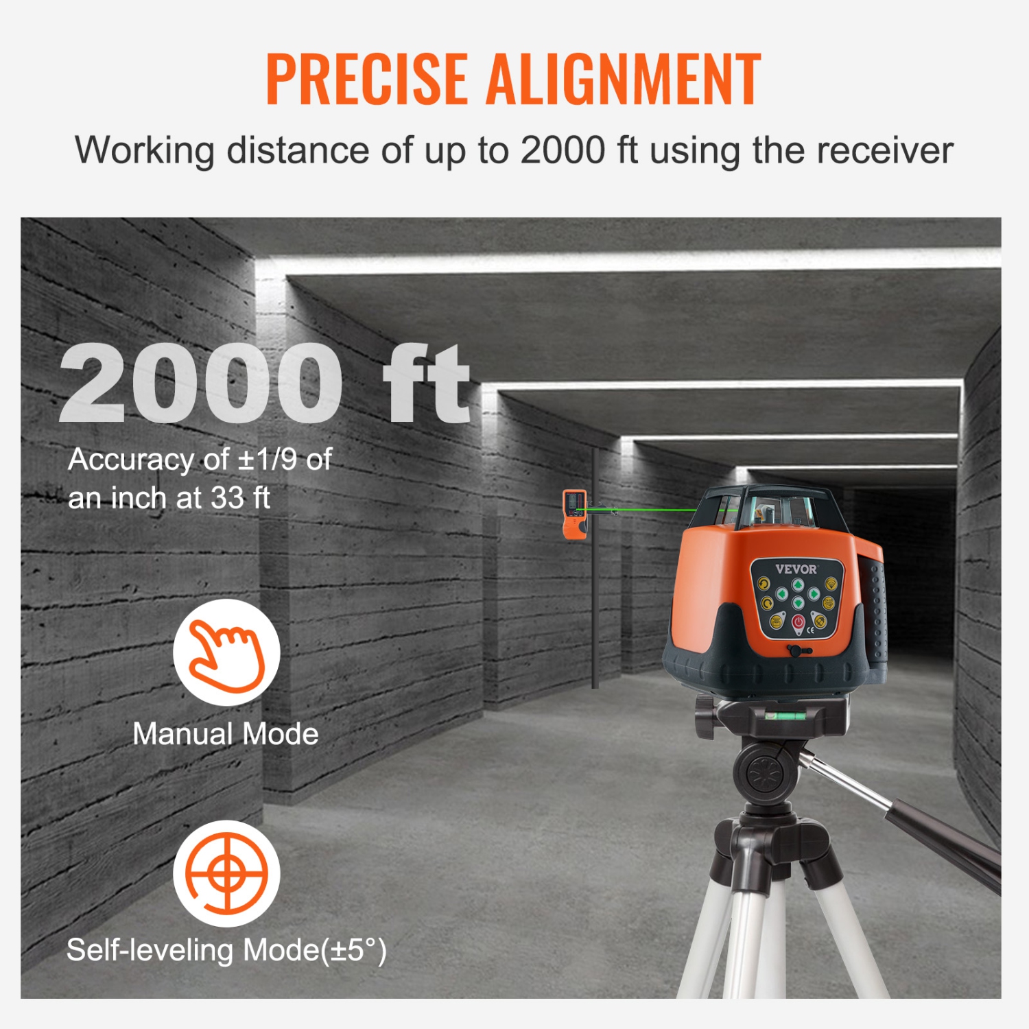 VEVOR 2000ft Laser Level, 360 Degree Self Leveling Green Cross Line Laser,5 Rotation Speeds & 4 Scanning Angles,IP66 Waterproof Remote Control