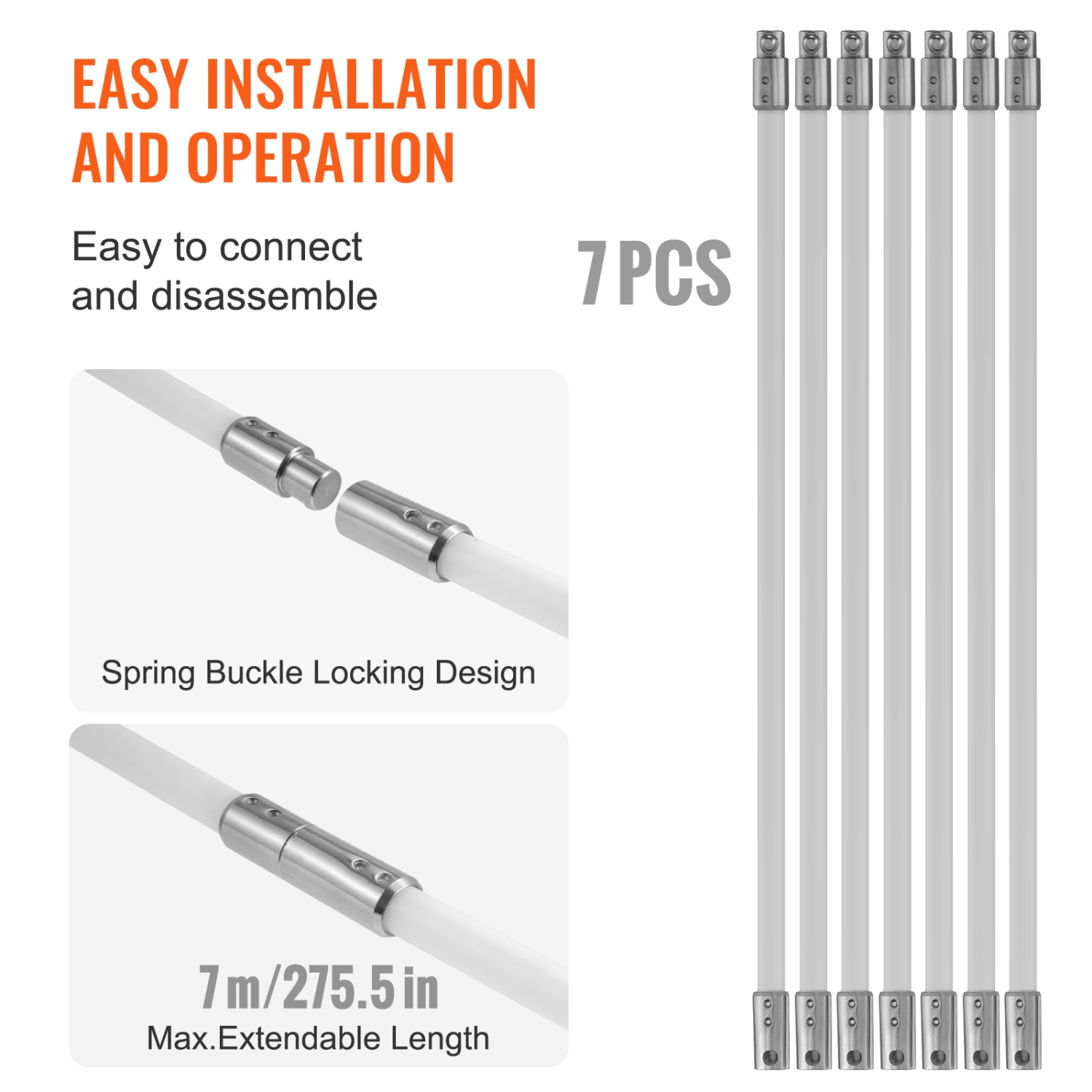 VEVOR 23 Feet Chimney Sweep Kit, w/ 7 Reinforced Nylon Rods, Chimney Cleaning Brush, 360-Degree Brush Chimney Cleaner, Rich Accessories for Fireplace