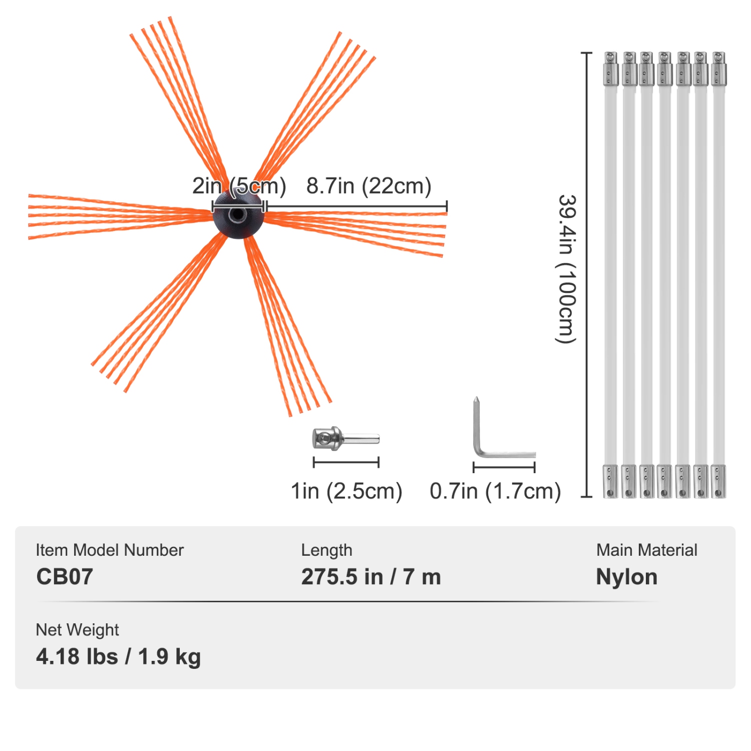 VEVOR 23 Feet Chimney Sweep Kit, w/ 7 Reinforced Nylon Rods, Chimney Cleaning Brush, 360-Degree Brush Chimney Cleaner, Rich Accessories for Fireplace