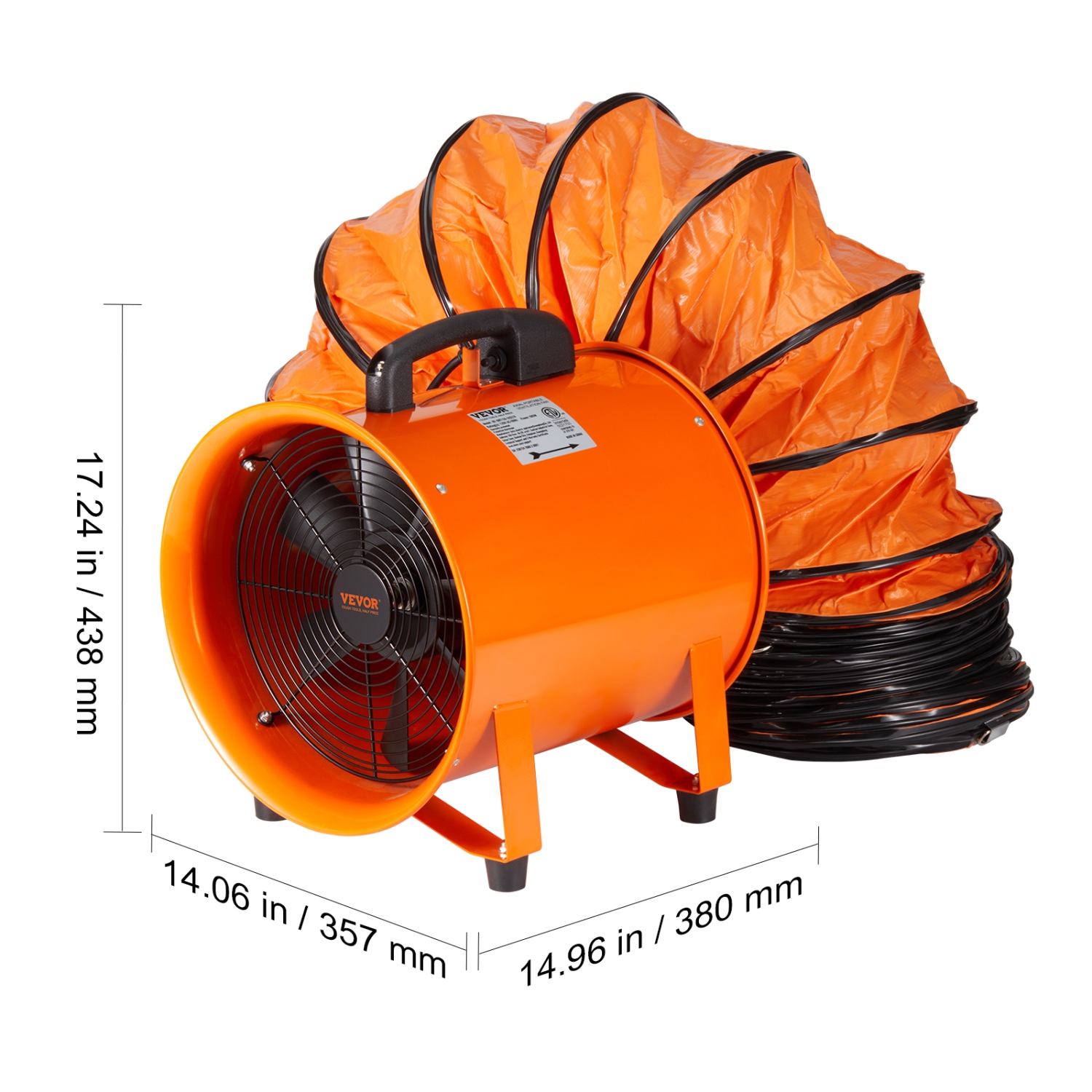 VEVOR 12 inch Portable Ventilator, Heavy Duty Cylinder Fan with 16.4ft Duct Hose, 585W Shop Exhaust Blower 3198CFM, Utility Blower for Sucking Dust,