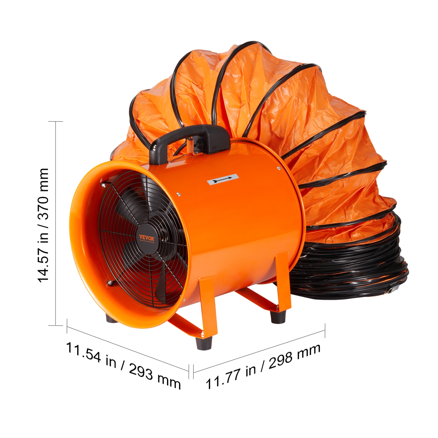 VEVOR 10 inch Portable Ventilator, Heavy Duty Cylinder Fan with 16.4ft Duct Hose, 380W Shop Exhaust Blower 1893FM, Utility Blower for Sucking Dust,