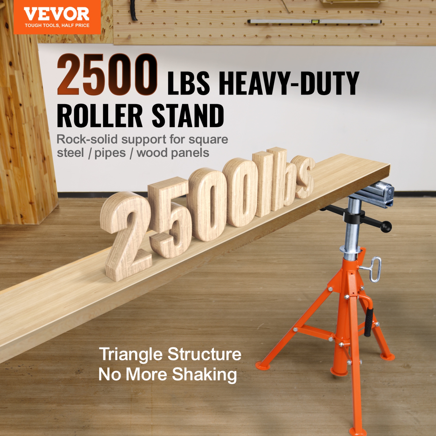 VEVOR Roller Stand, Heavy Duty 2500 LBS Load Capacity, 27.6"-52" Height Adjustable, 45# Steel Folding Roller Support Stand for Long Boards, Metal
