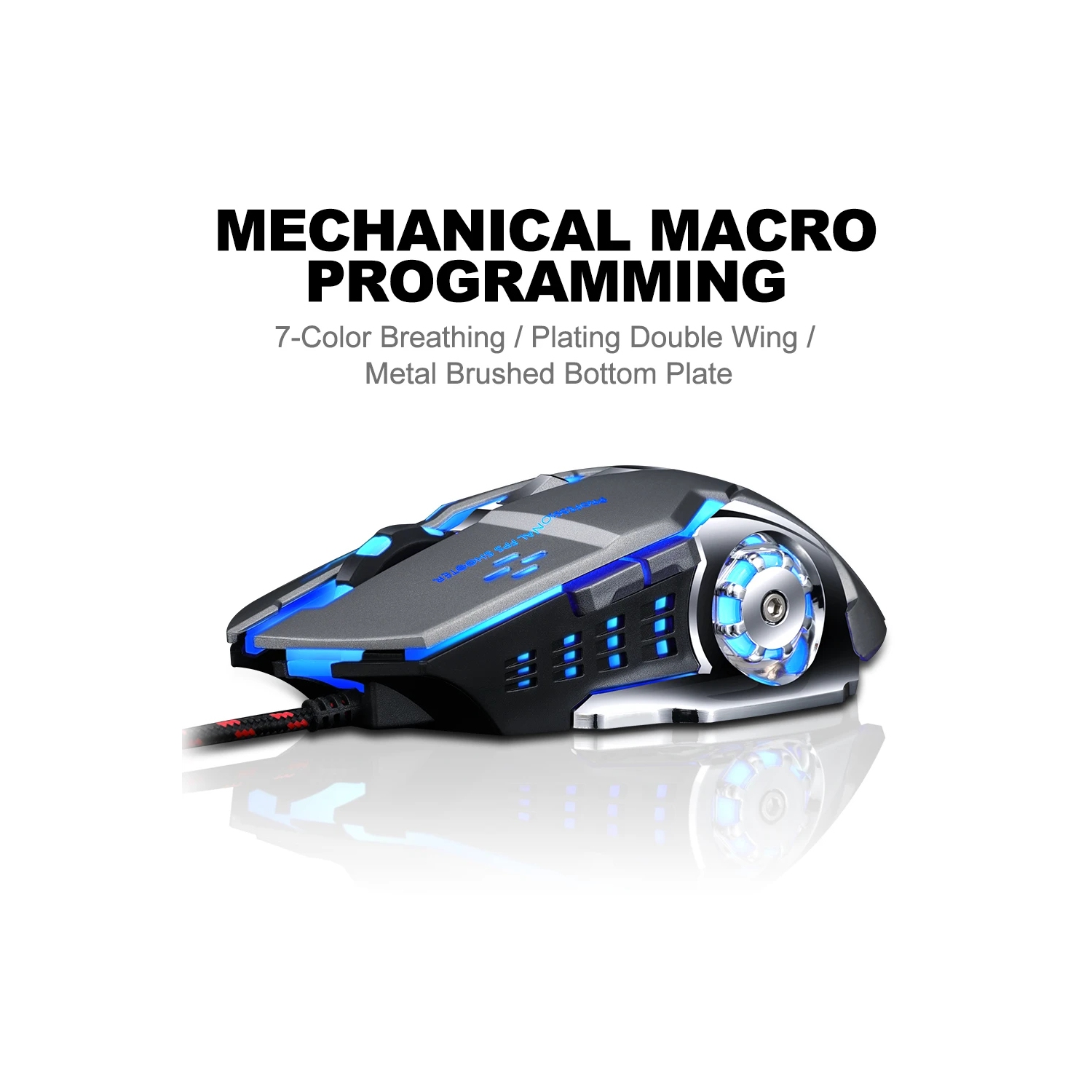 Souris de jeu professionnelle avec fil Q7 à 7 boutons de 3200 ppp Souris d'ordinateur optique USB LED Souris silencieuse Mause pour portable