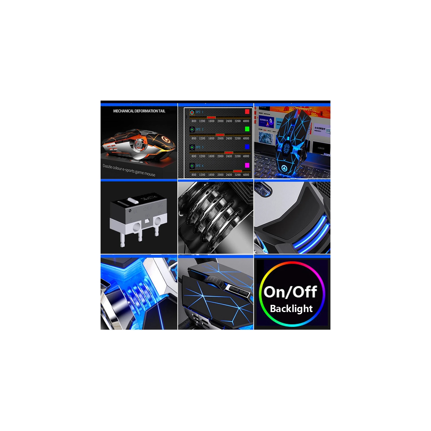 Souris de jeu professionnelle avec fil Q7 à 7 boutons de 3200 ppp Souris d'ordinateur optique USB LED Souris silencieuse Mause pour portable