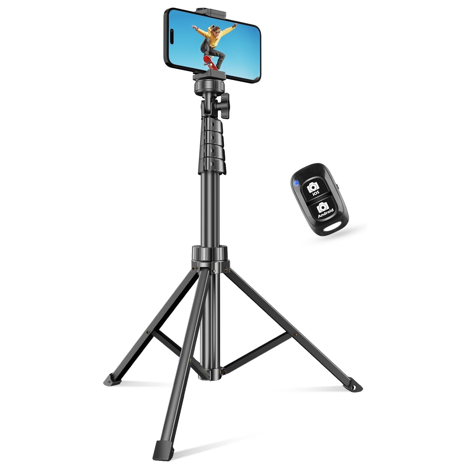 62" Phone Tripod & Selfie Stick, Extendable Cell Phone Tripod Stand with Wireless Remote and Phone Holder, Compatible with iPhone Android Phone,