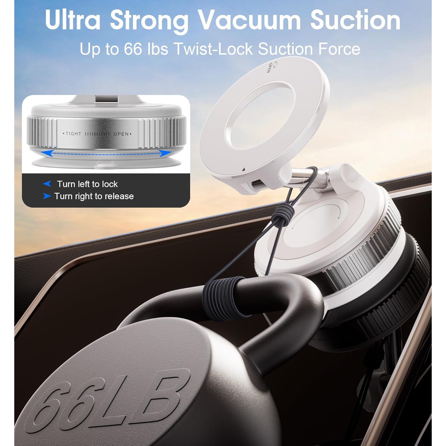 Strong Magnetic Car Phone Holder for MagSafe Ultra Vacuum Suction Cup Phone Mount 360° Cell Phone Holders for Your Car Accessories for iPhone 16 15