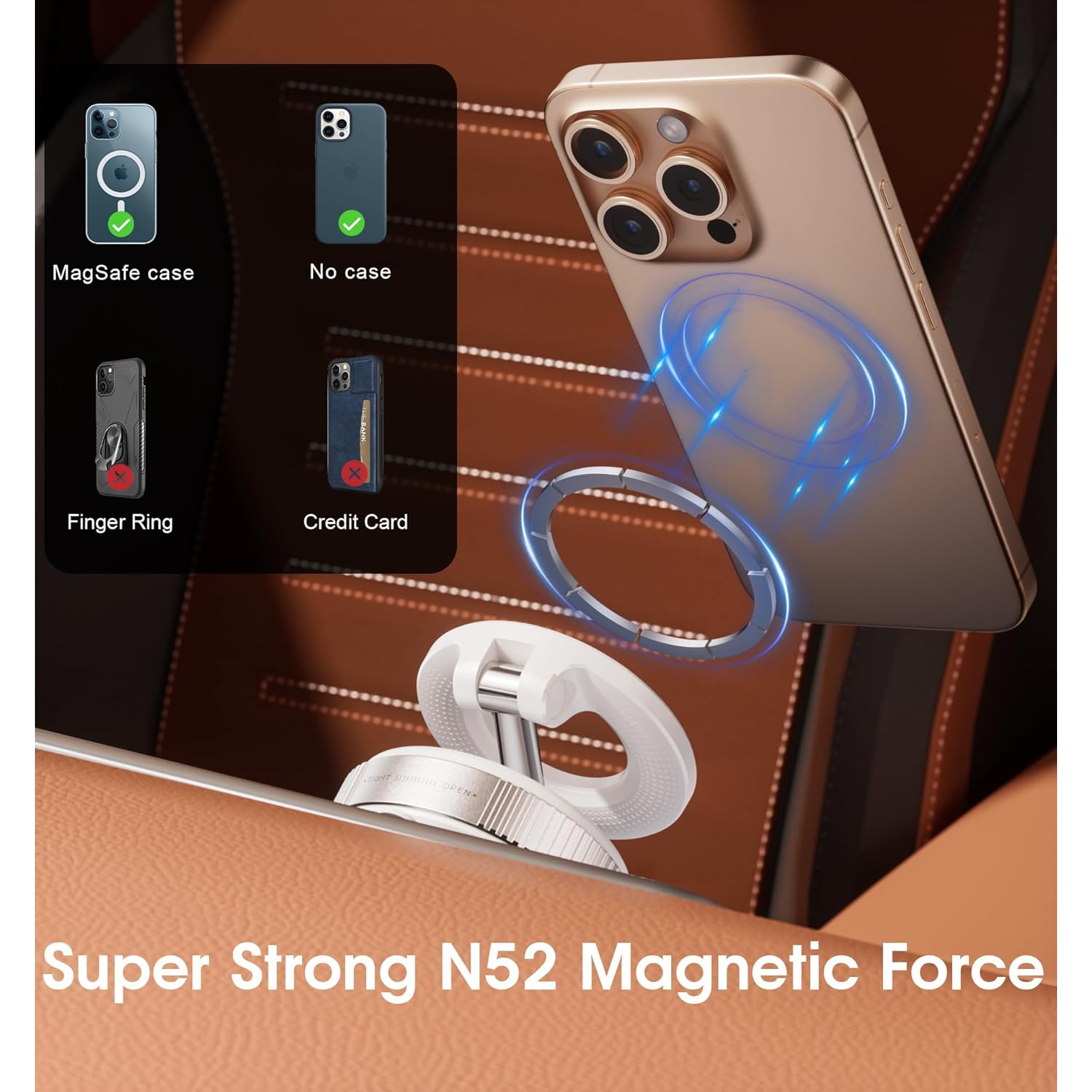 Strong Magnetic Car Phone Holder for MagSafe Ultra Vacuum Suction Cup Phone Mount 360° Cell Phone Holders for Your Car Accessories for iPhone 16 15