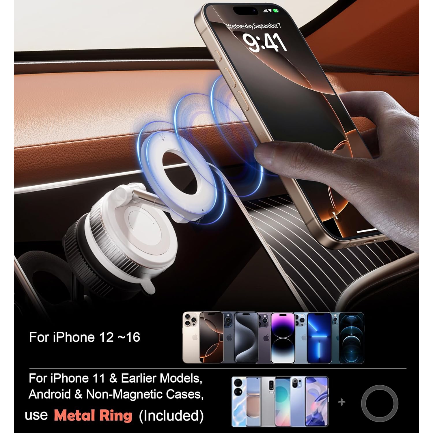 Strong Magnetic Car Phone Holder for MagSafe Ultra Vacuum Suction Cup Phone Mount 360° Cell Phone Holders for Your Car Accessories for iPhone 16 15