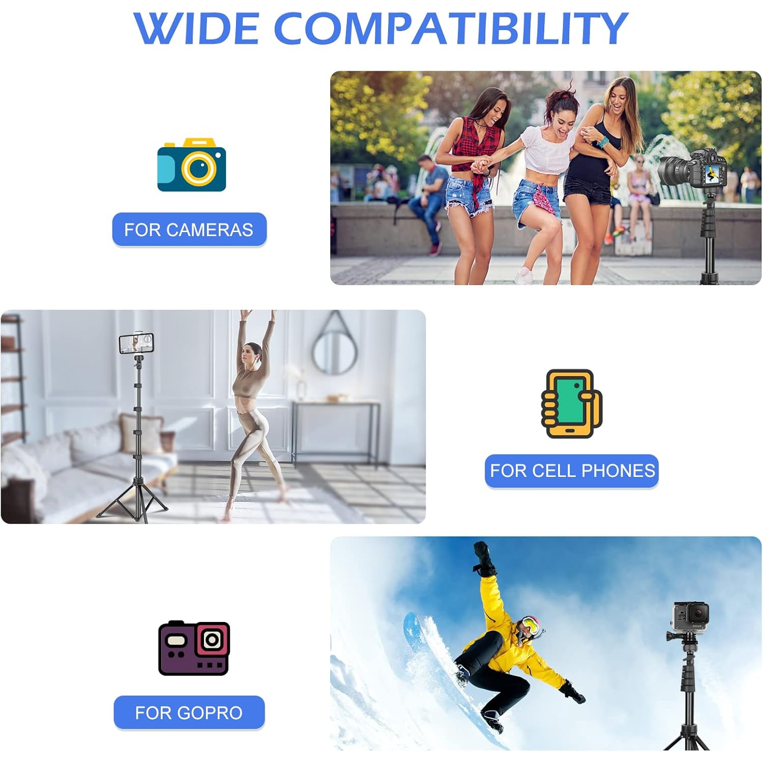 67" Phone-Tripod, Extendable Cell Phone Tripod Stand & Selfie Stick with Wireless Remote and Phone Holder, Compatible with iPhone Android Phone,