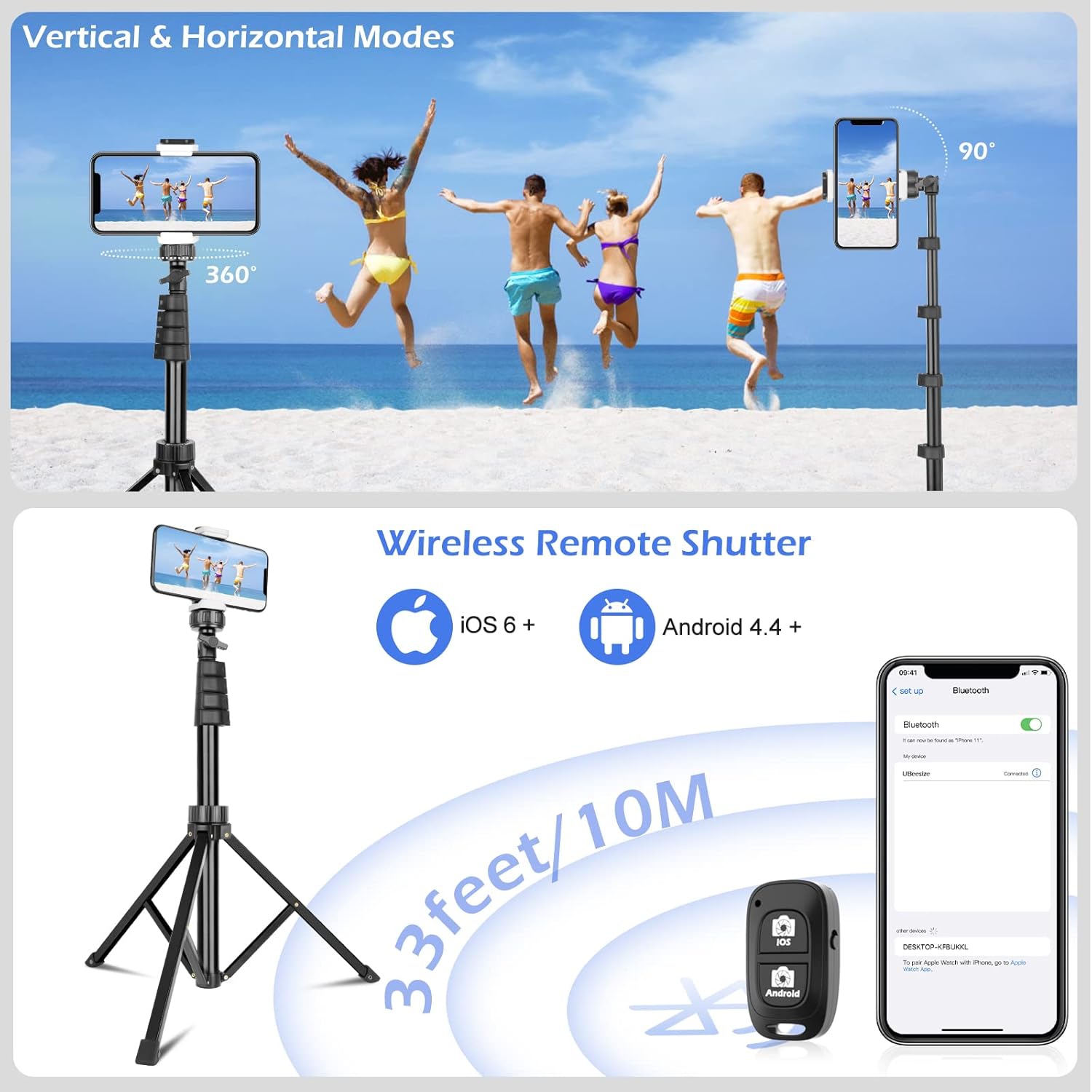 67" Phone-Tripod, Extendable Cell Phone Tripod Stand & Selfie Stick with Wireless Remote and Phone Holder, Compatible with iPhone Android Phone,