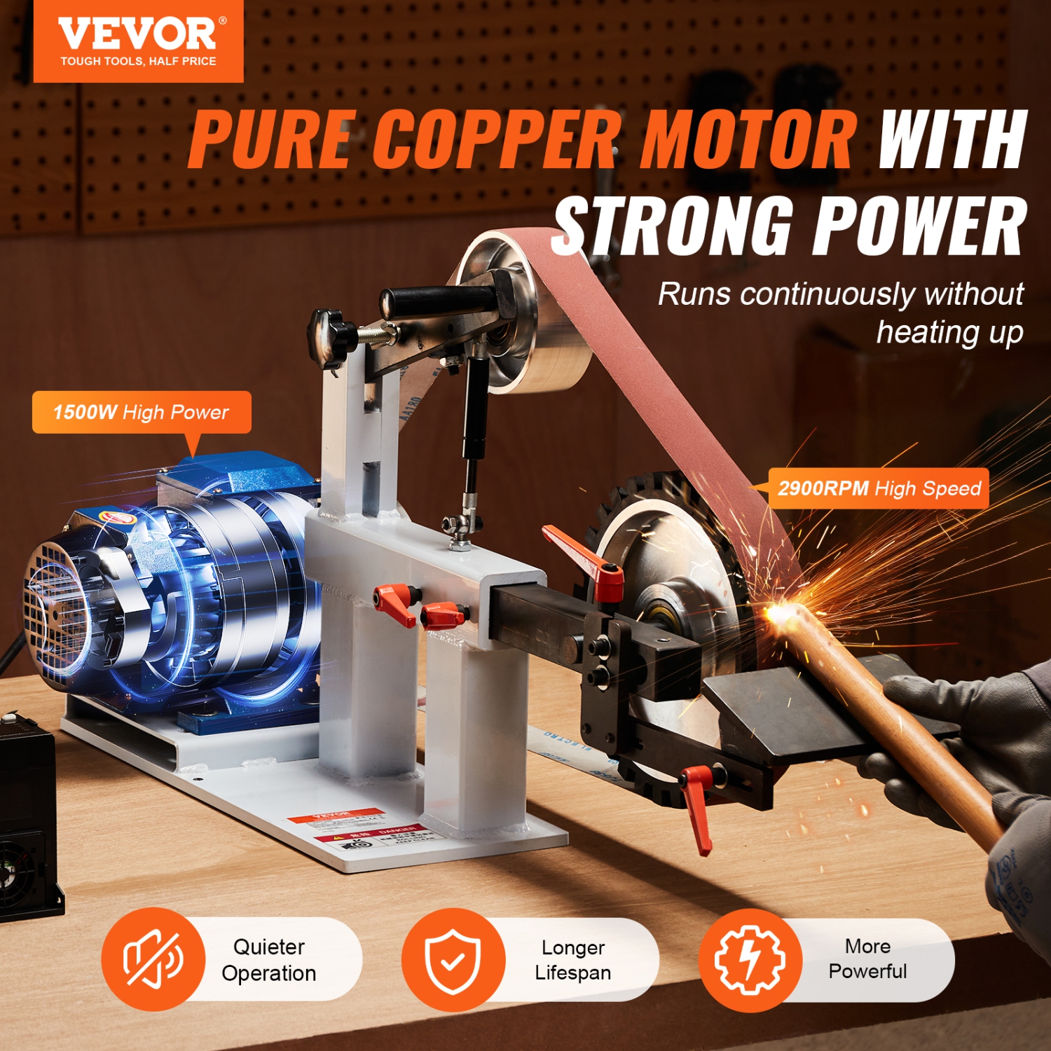 VEVOR 72 x 2-Inch Belt Grinder Sander, Variable Speed Belt Polisher with VFD, 1500W 2HP Polishing Grinding Machine with 3 Grinding Moulds & 3PCS