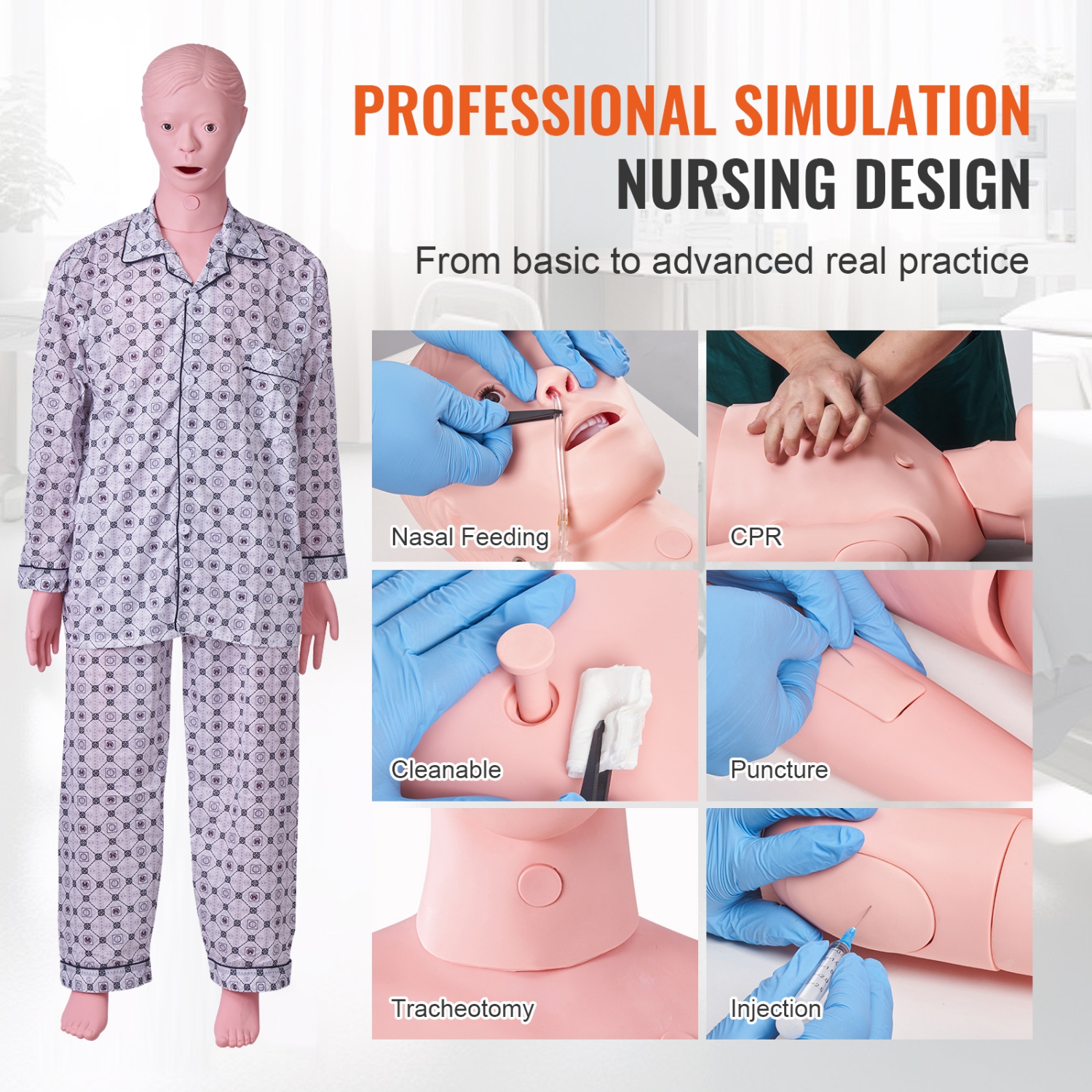 VEVOR Male Life Size Demonstration Human Manikin for Nursing Training, Multifunctional Education Teaching Model Supplies, PVC Anatomical Mannequin