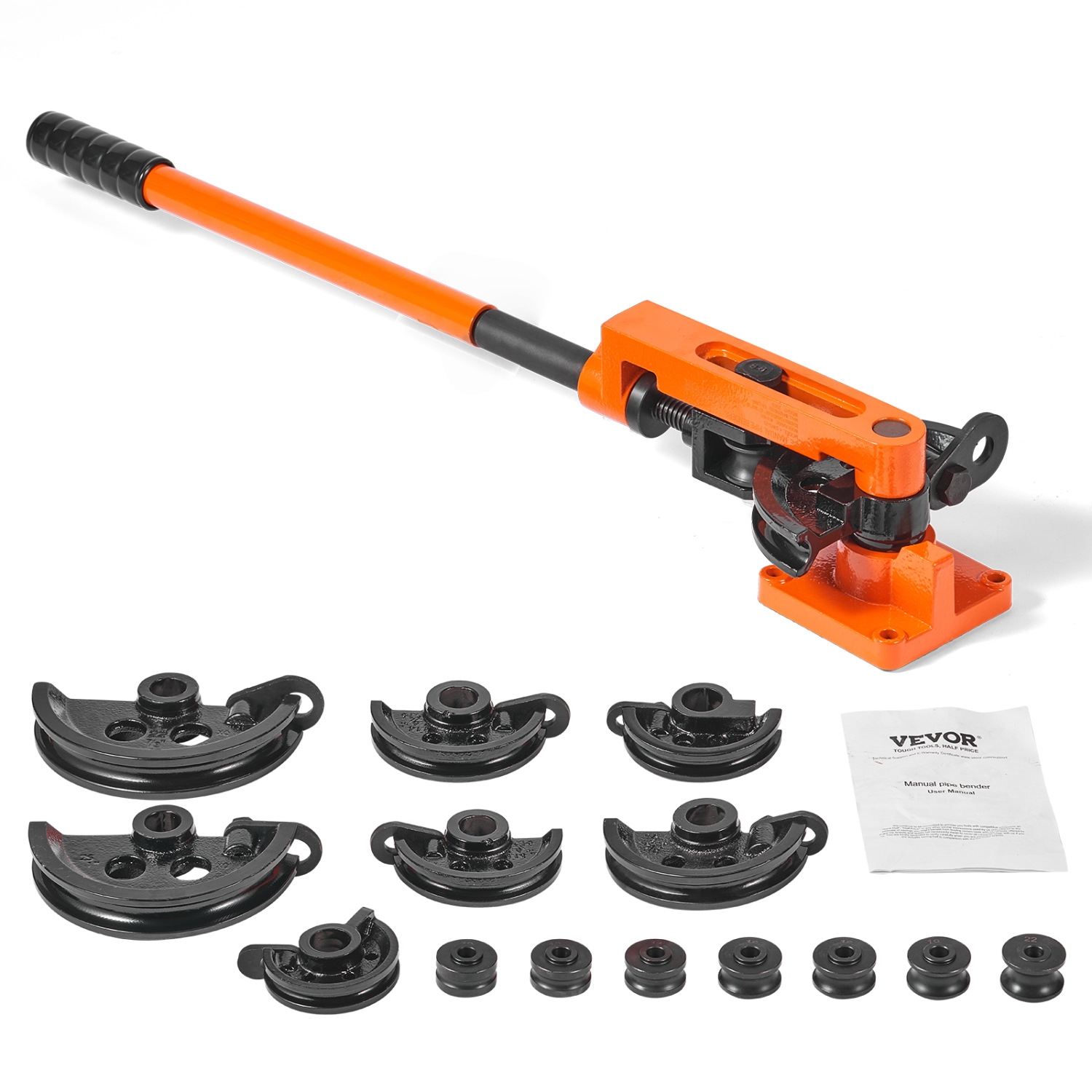 VEVOR Pipe Tube Bender, 3/8" to 1" OD Manual Pipe Tube Bender with 7 Bending Dies, 180° Copper Aluminum Pipes Bending Tools for HVAC Air Conditioning