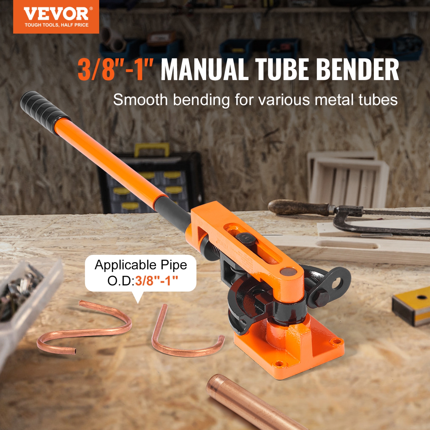 VEVOR Pipe Tube Bender, 3/8" to 1" OD Manual Pipe Tube Bender with 7 Bending Dies, 180° Copper Aluminum Pipes Bending Tools for HVAC Air Conditioning