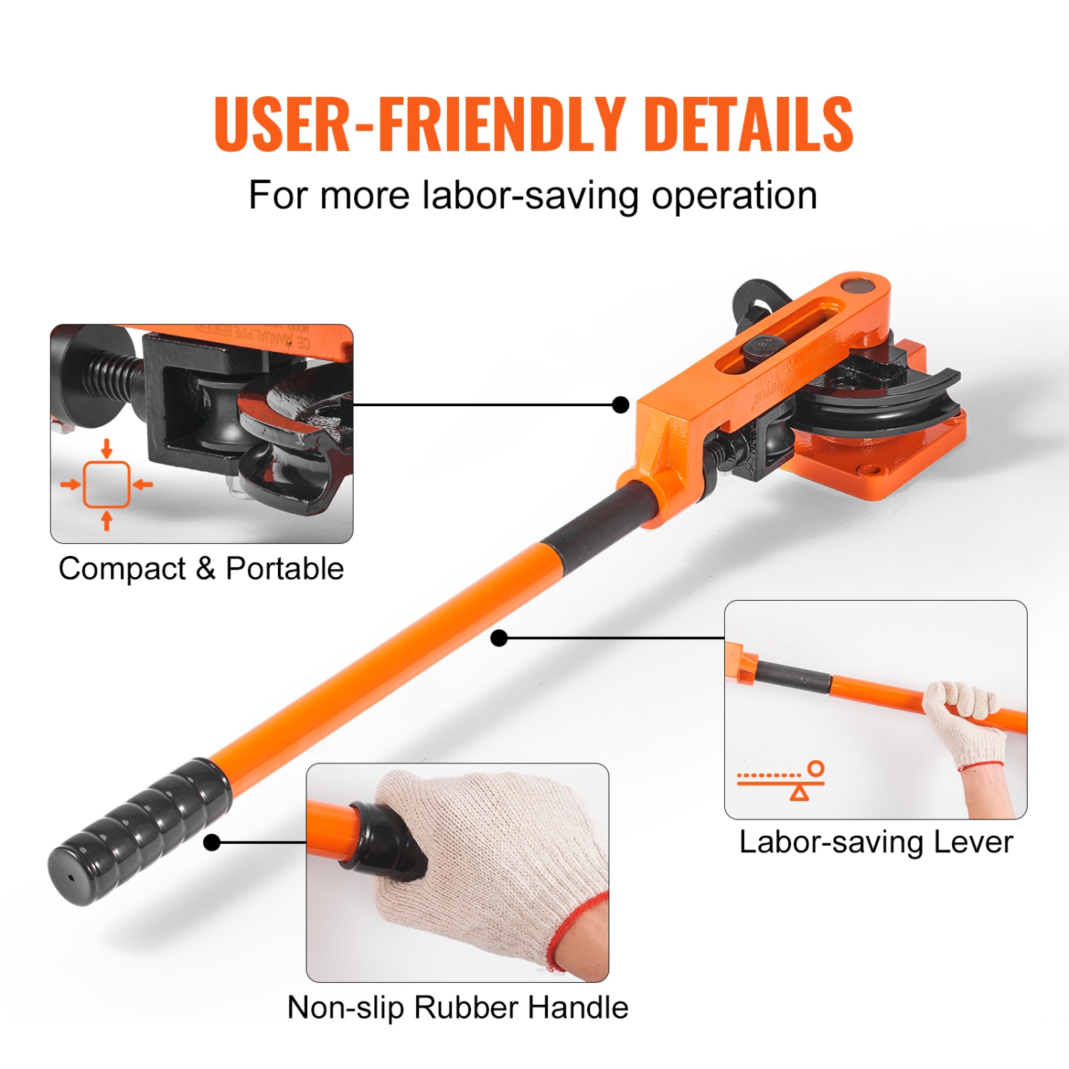 VEVOR Pipe Tube Bender, 3/8" to 1" OD Manual Pipe Tube Bender with 7 Bending Dies, 180° Copper Aluminum Pipes Bending Tools for HVAC Air Conditioning