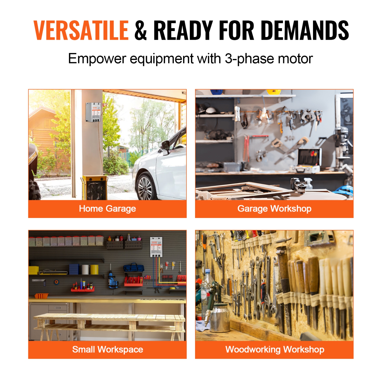 VEVOR 3 Phase Converter - 10HP 30A 220V Single Phase to 3 Phase Converter, Digital Phase Shifter for Light Commercial Use, 220V-240V Input/Output